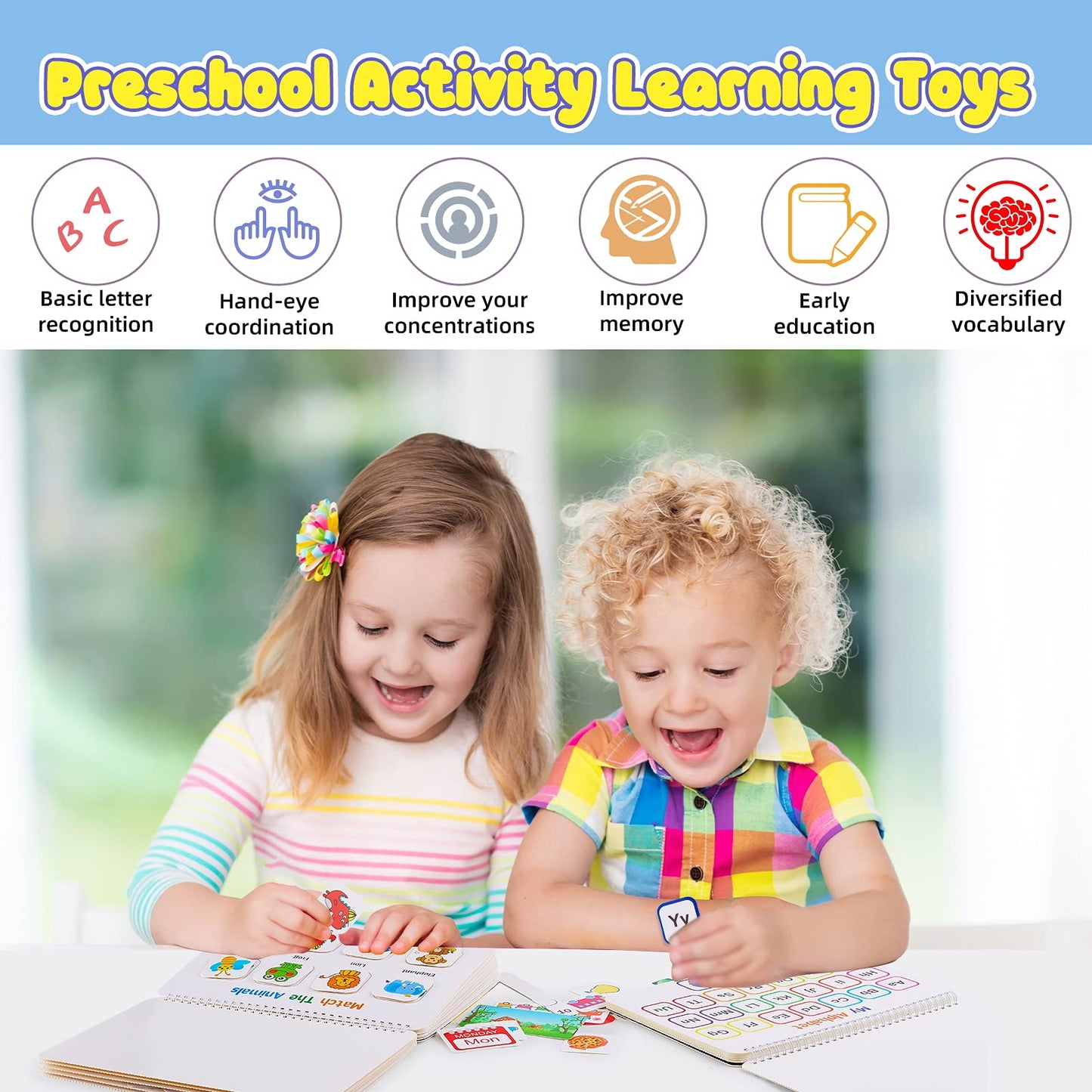 Huijing Montessori Busy Book for Toddlers - Preschool Learning Binder with Tracing, Coloring & Educational Activities for Early Development