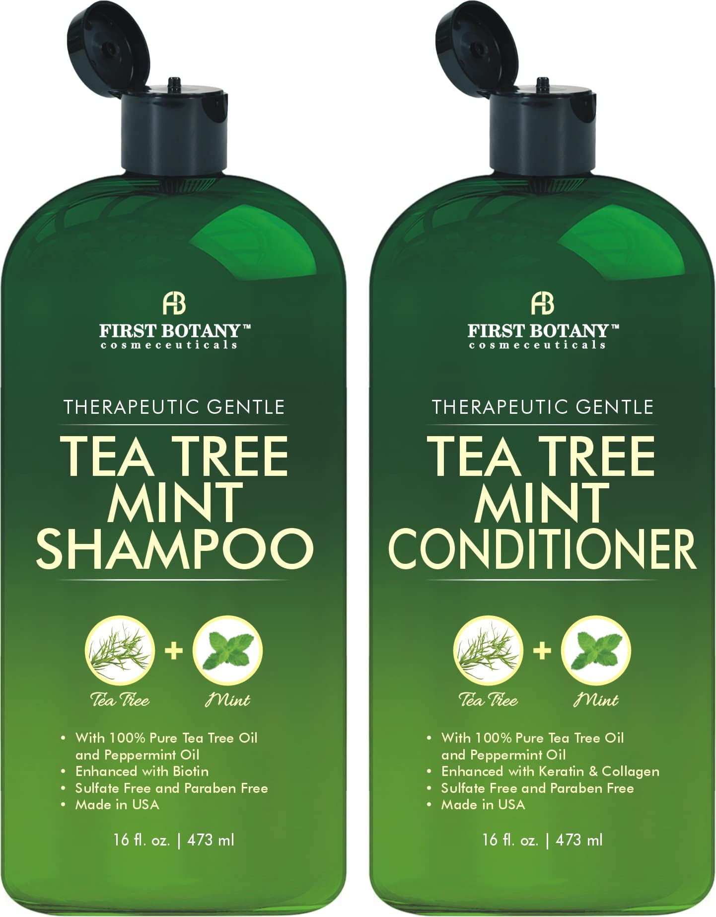 First Botany Tea Tree Mint Shampoo & Conditioner Set – With Peppermint Oil – Fights Dandruff, Hair Loss & Itchy Scalp – Sulfate Free, 16 Fl Oz x 2