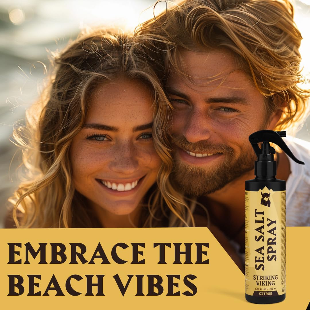 Striking Viking Sea Salt Spray for Men 6.76 fl oz | Citrus Scent Hair Texturizer | Volumizing, Curl Enhancing & Holding Spray | Paraben-Free, Made in Germany
