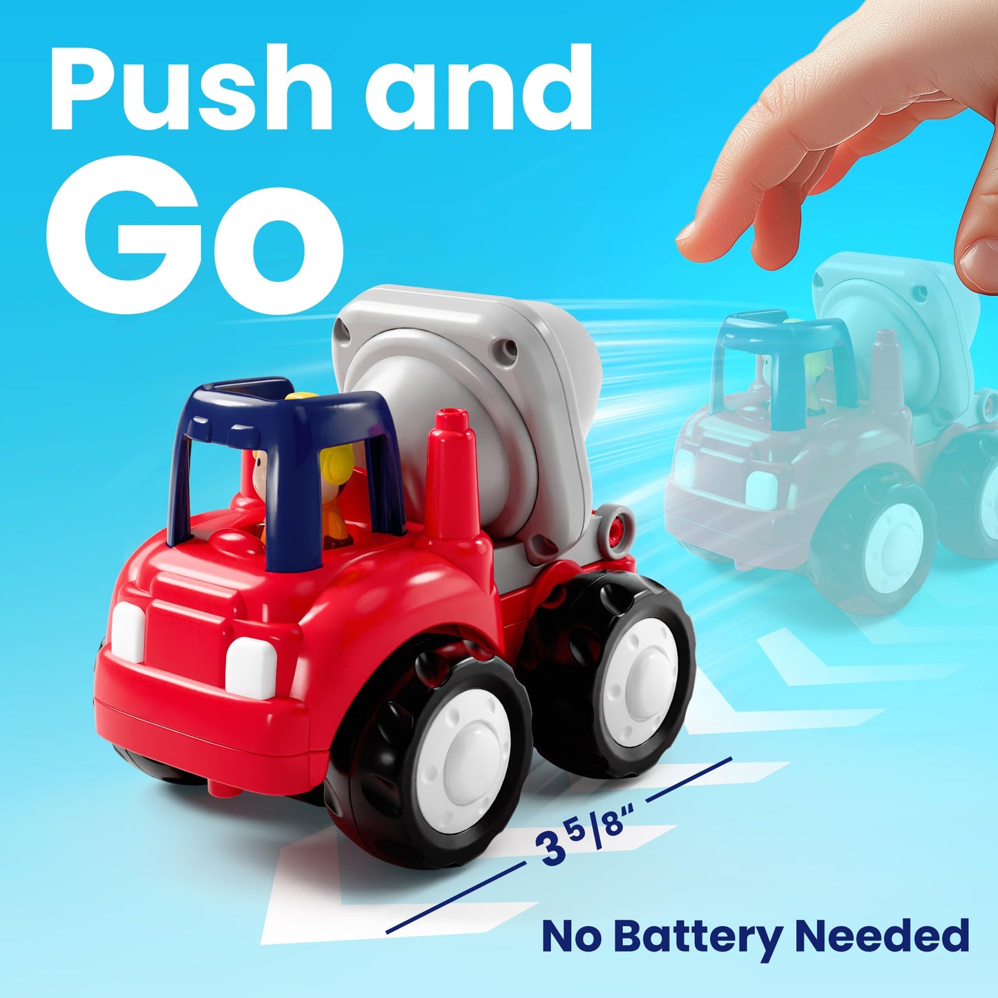 iPlay iLearn Toddler Construction Truck Set – Friction Cars, Crane, Dump & Cement Trucks, Push & Go Vehicles for 1-4 Yr Old Boys & Girls