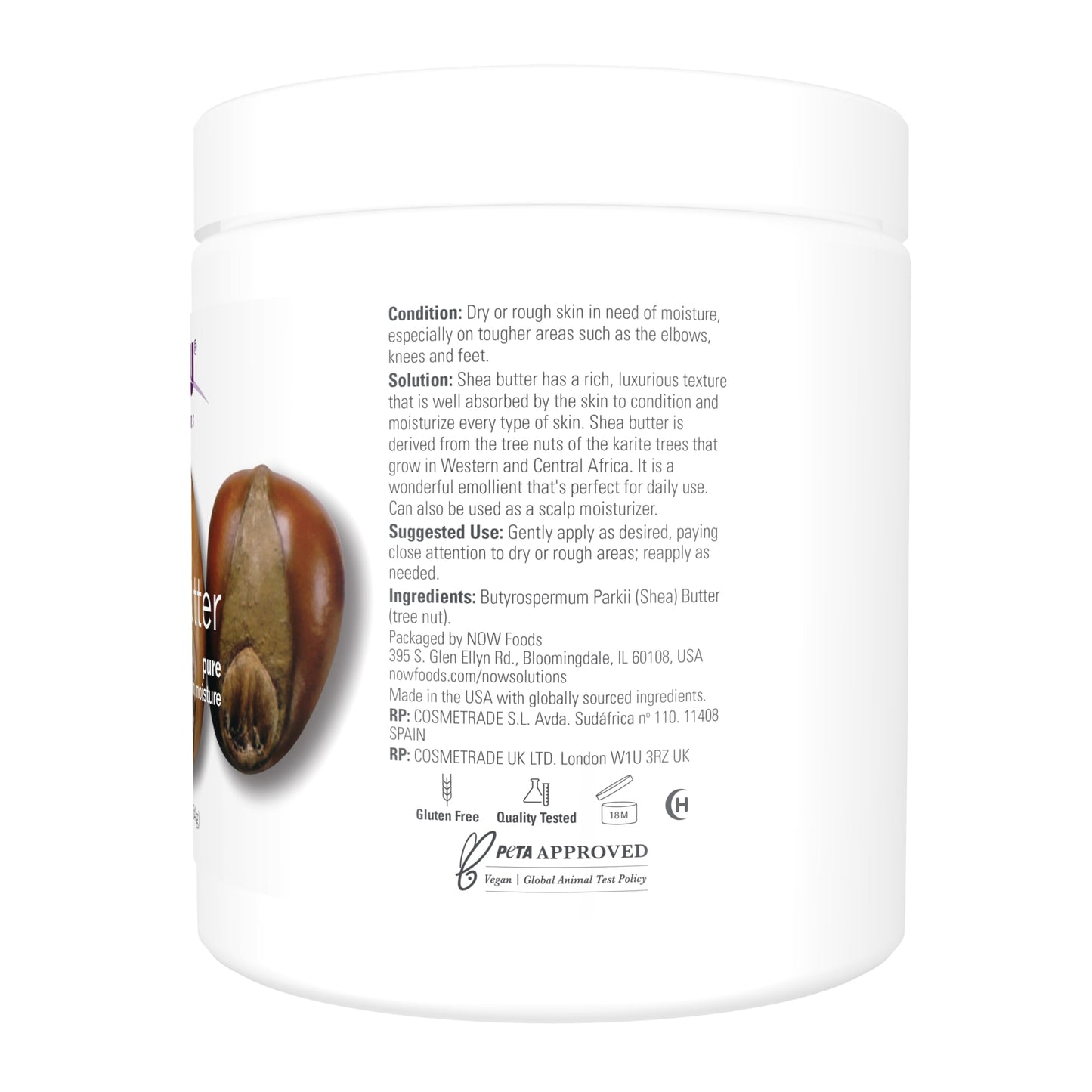 NOW Foods Solutions, Shea Butter, Skin Emollient, Seals in Moisture for Dry Rough Skin, 16-Ounce