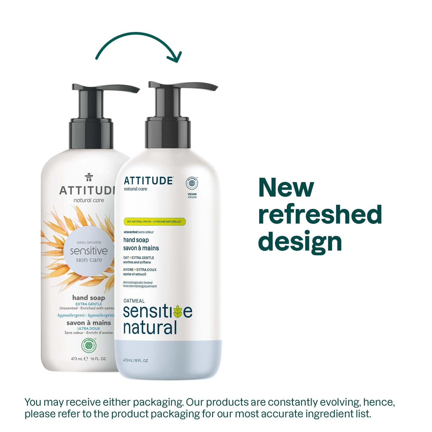 ATTITUDE Hand Soap for Sensitive Skin Enriched with Oat, EWG Verified, Dermatologically Tested, Vegan, Extra Gentle, Unscented, 16 Fl Oz