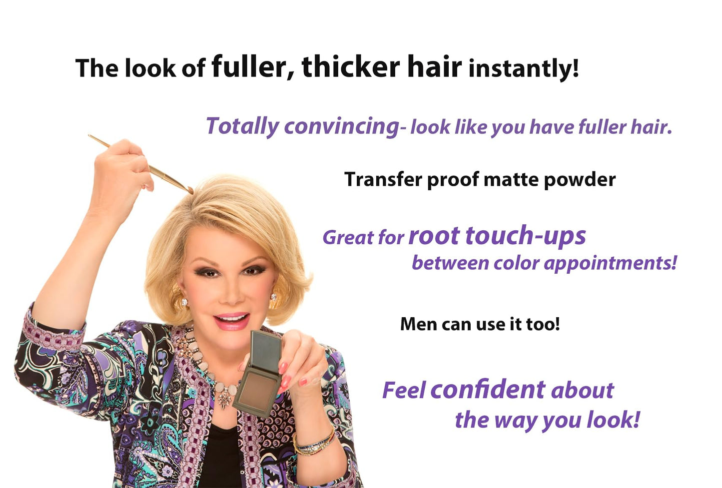 Joan Rivers Great Hair Day Root Touch Up Powder – Fill-in Powder for Thicker, Fuller Looking Hair (Blonde)