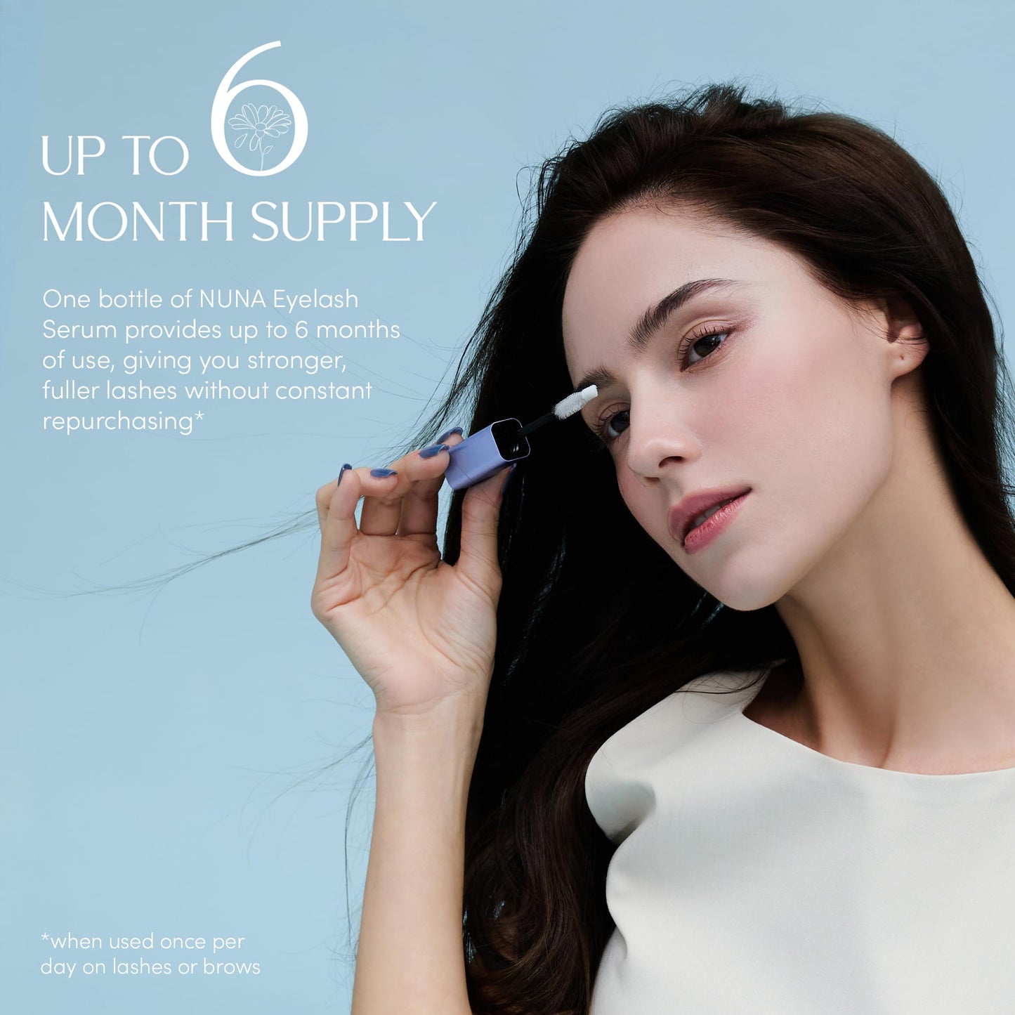 NUNA Eyelash & Eyebrow Growth Serum 6ml – Biotin, Korean Peptides & Natural Extracts – Promotes Longer, Fuller Lashes & Brows, 6-Month Supply