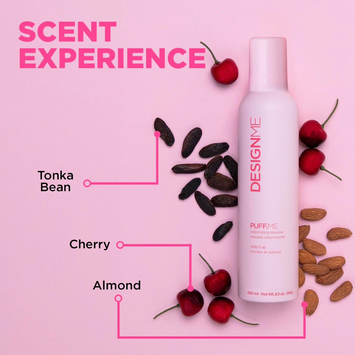 Design.Me PUFF.ME Volumizing Hair Mousse | Lightweight Flexible Hold for Fine Hair | Boosts Volume & Shine with Vitamins B5 & E | 250mL, Sulfate-Free