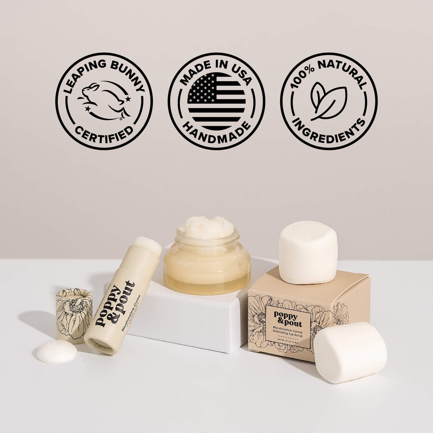 Poppy & Pout Marshmallow Creme Jumbo Lip Balm – All Natural, Hydrating with Beeswax, Vitamin E & Coconut Oil, Cruelty-Free, Eco Tube