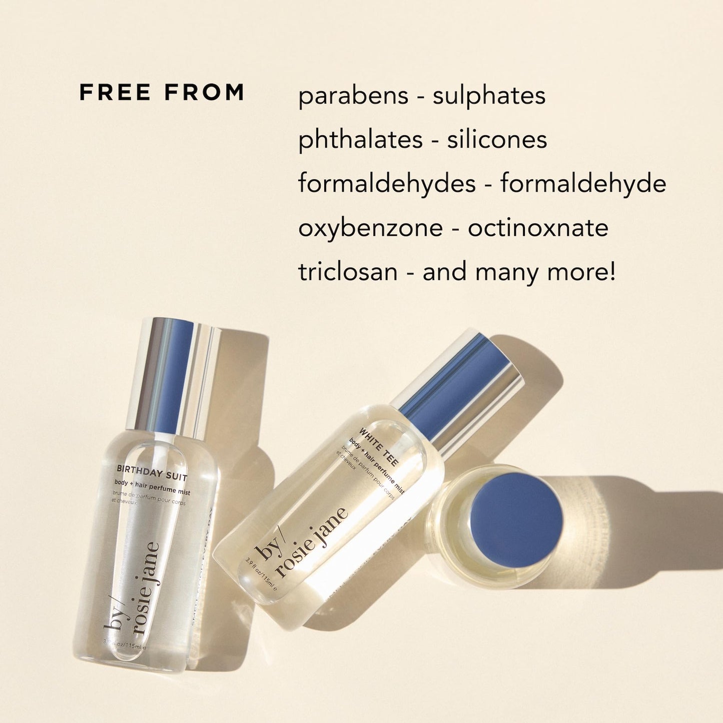 By Rosie Jane Body & Hair Perfume Mist (White Tee) - Clean Hair & Body Mist for Women - With Notes of Cotton Blossom, Lily Water & Soft Rose (115ml)