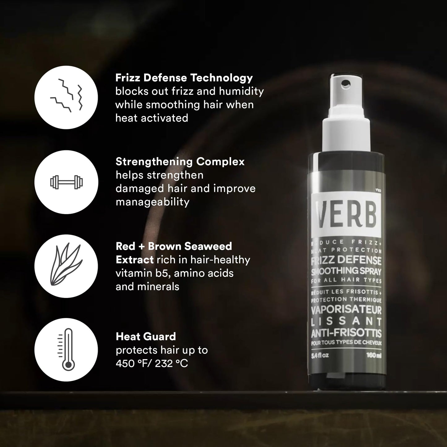 VERB Frizz Defense Smoothing Spray 5.4 fl oz | Anti-Frizz & Heat Protectant for Sleek Blowouts | Paraben-Free, Sulfate-Free, For All Hair Types