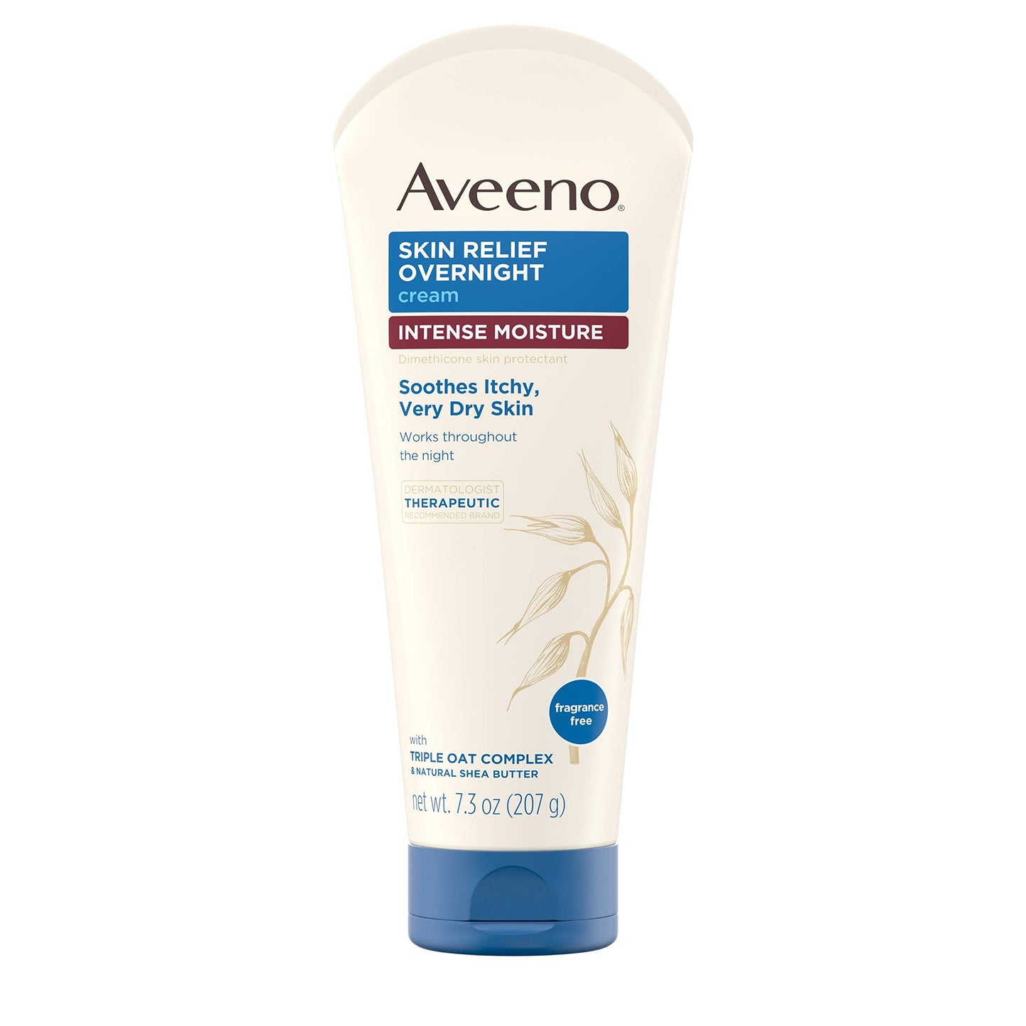 Aveeno Skin Relief Overnight Moisture Cream, Triple Oat & Shea Butter, Dimethicone Protectant, Fragrance & Steroid-Free, 7.3 oz
