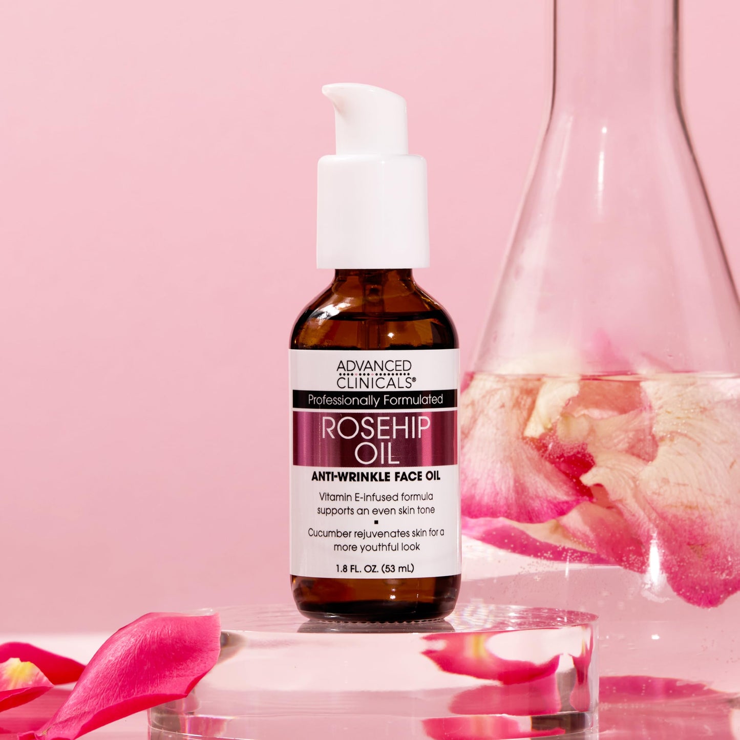 Advanced Clinicals Rosehip Oil Face Serum with Vitamin E & Botanicals – Moisturizes, Reduces Dark Spots, Wrinkles, Fine Lines, 1.8 fl oz