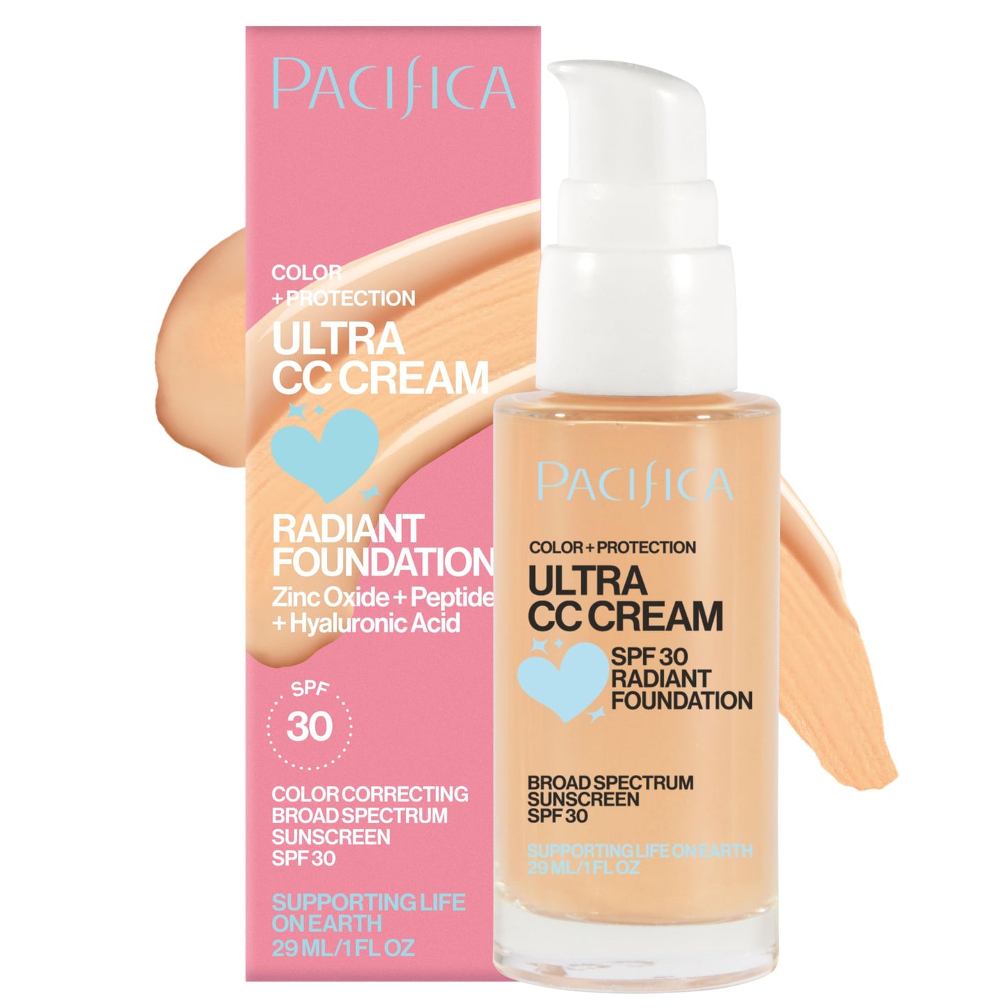 Pacifica Ultra CC Cream Radiant Foundation SPF 17 (Natural Medium) – Medium-Coverage Tinted Moisturizer + Mineral Sunscreen, Dewy Finish, 1 fl oz