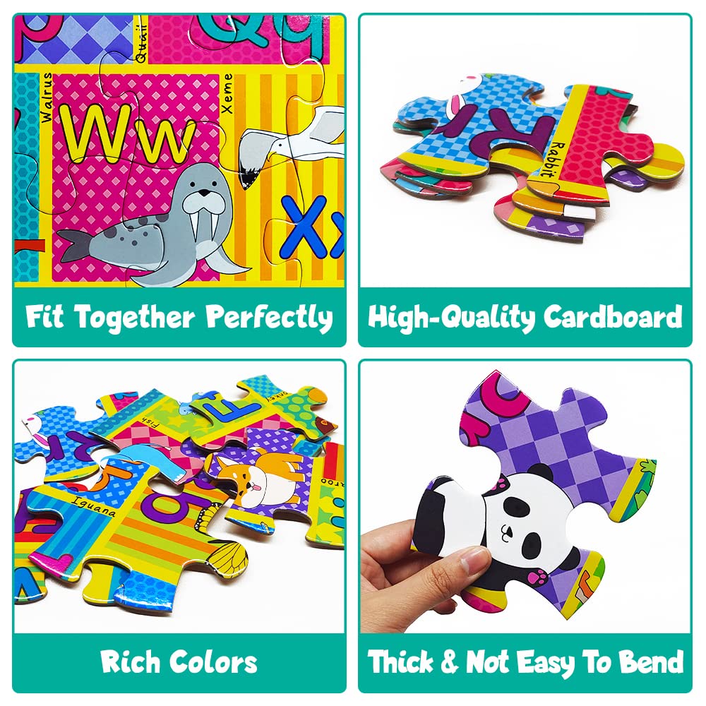 48-Piece Animal Alphabet Floor Puzzle – A-Z Learning Game with Vivid Animal Designs, Educational Toy for Toddlers & Preschool Kids Ages 3+