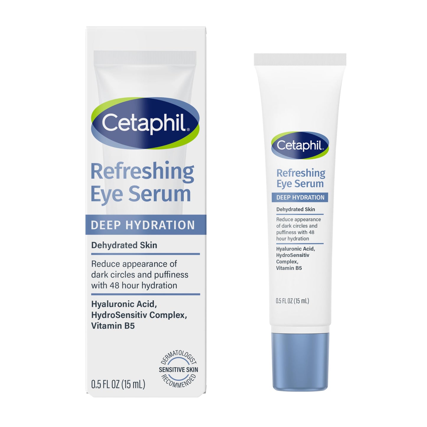 CETAPHIL Deep Hydration Eye Serum, 0.5 fl oz – 48Hr Hydrating Under Eye Cream with Hyaluronic Acid, Vitamin E & B5, Reduces Dark Circles