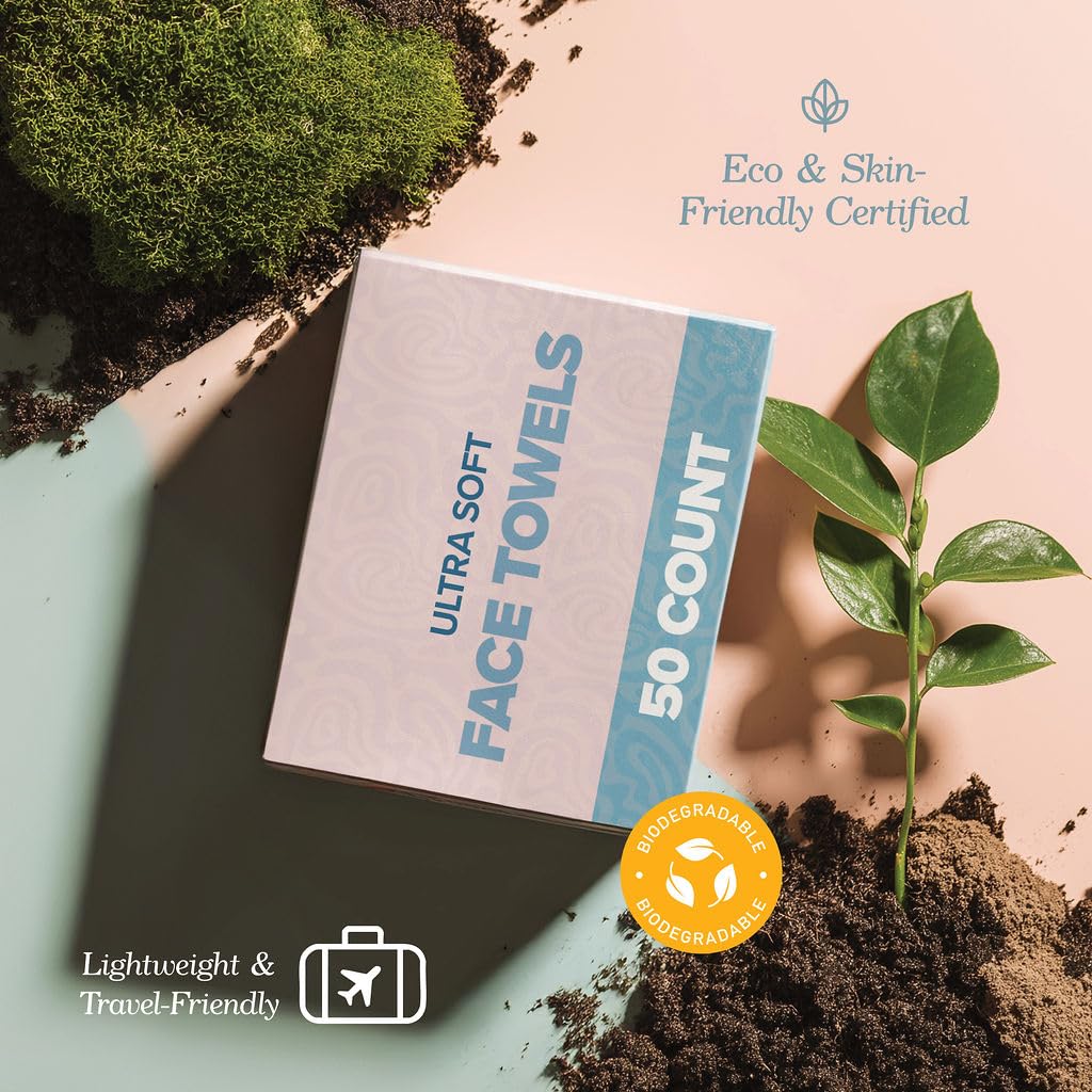 Ultra Soft Disposable Face Towels for Women – Biodegradable, Thick & Gentle on Sensitive Skin, 10x12 Cleansing & Makeup Removal, 50 Pack