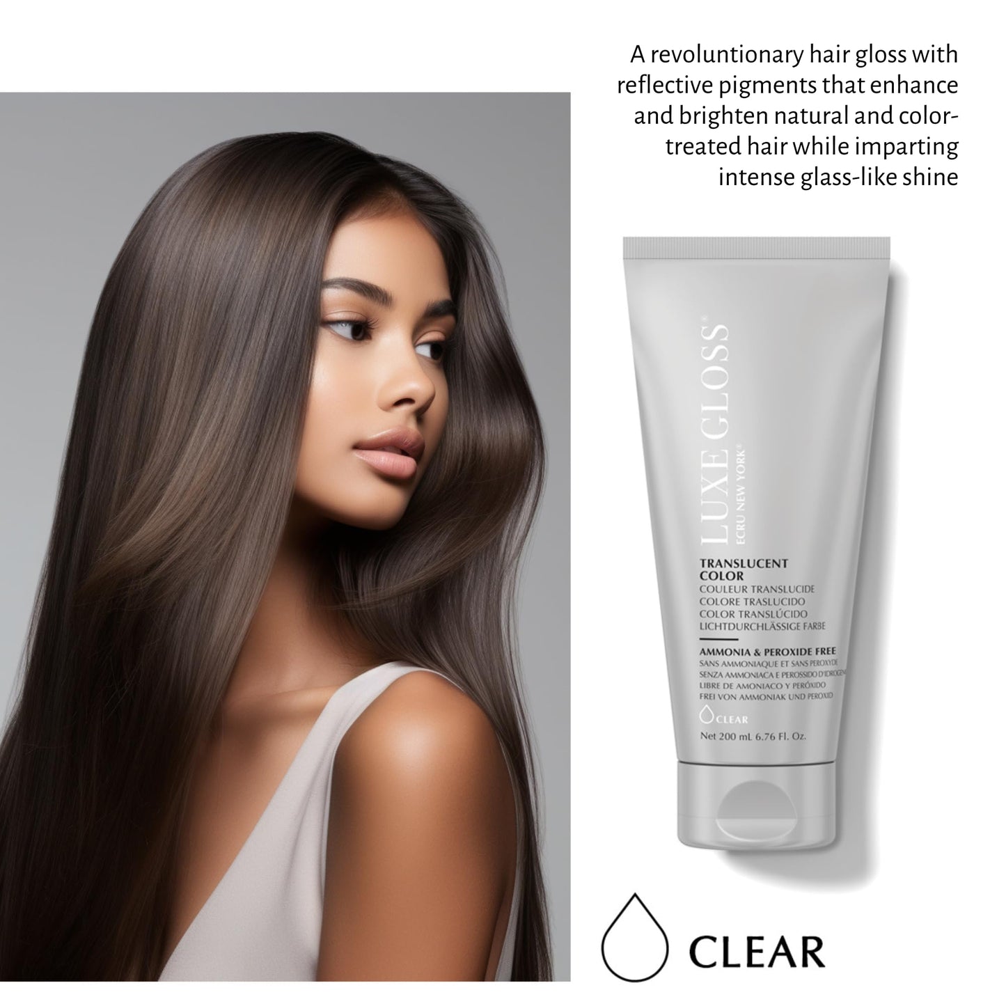 ECRU New York LUXE GLOSS Hair Gloss for Enhanced Color and Glass-Like Shine, Clear