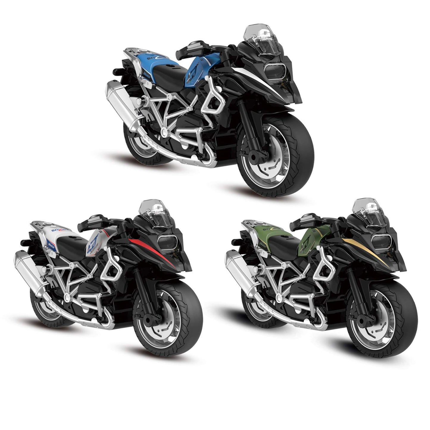 Diecast Motorcycle Toy - Pull Back Toy Cars with Sound and Light Toy,Motorcycle Toys for Boys,Toys for 3-9 Year Old Boys (White)