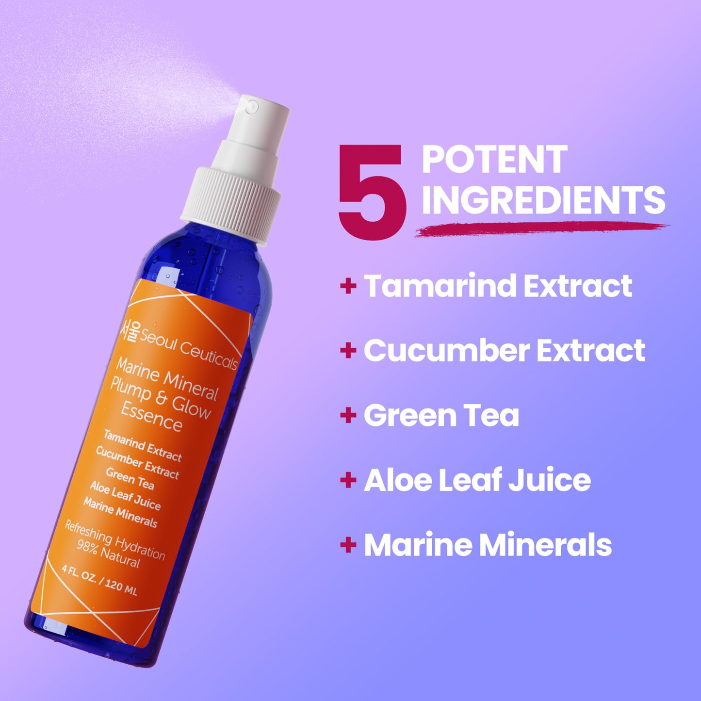 SeoulCeuticals Korean Skin Care Essence Toner Spray - Cucumber, Marine Minerals & Organic Aloe for Hydrated, Youthful Glow