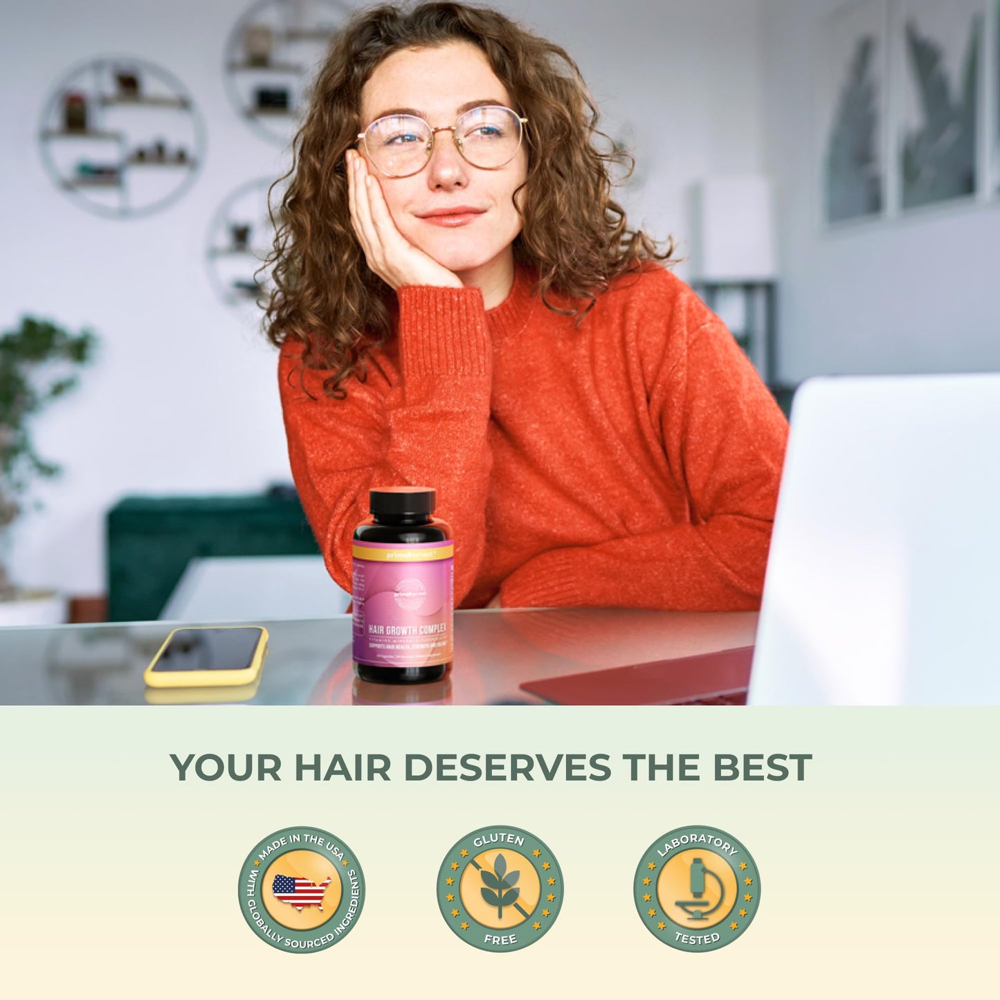 Primal Harvest Hair Growth Vitamins for Women & Men – 60 Capsules for Thicker, Fuller Hair – Biotin & Zinc Supplement for Healthy Hair Regrowth