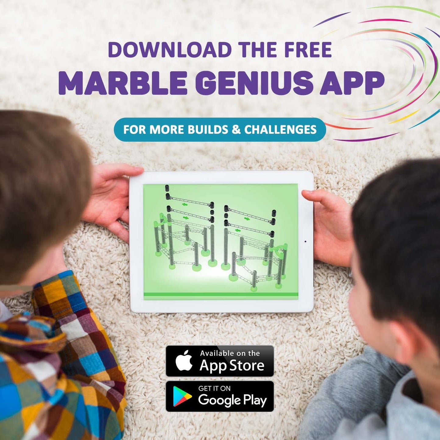 Marble Genius Marble Rails Extreme Set, 625-Piece Marble Run for Kids 8+, STEM, 55 Marbles, 80 Rails, 20 Bases, Full-Color Instructions