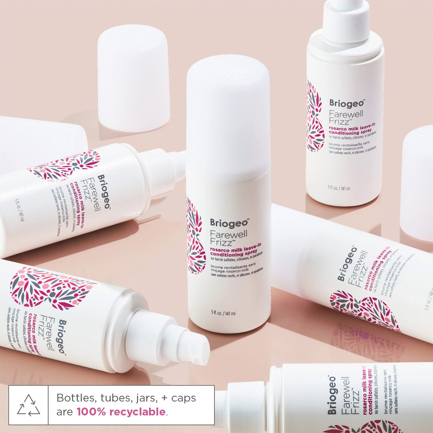 Briogeo Farewell Frizz Rosarco Milk Leave-In Spray – Anti-Frizz Conditioner & Hair Detangler with Argan Oil, Vegan, Cruelty-Free, 5 fl oz