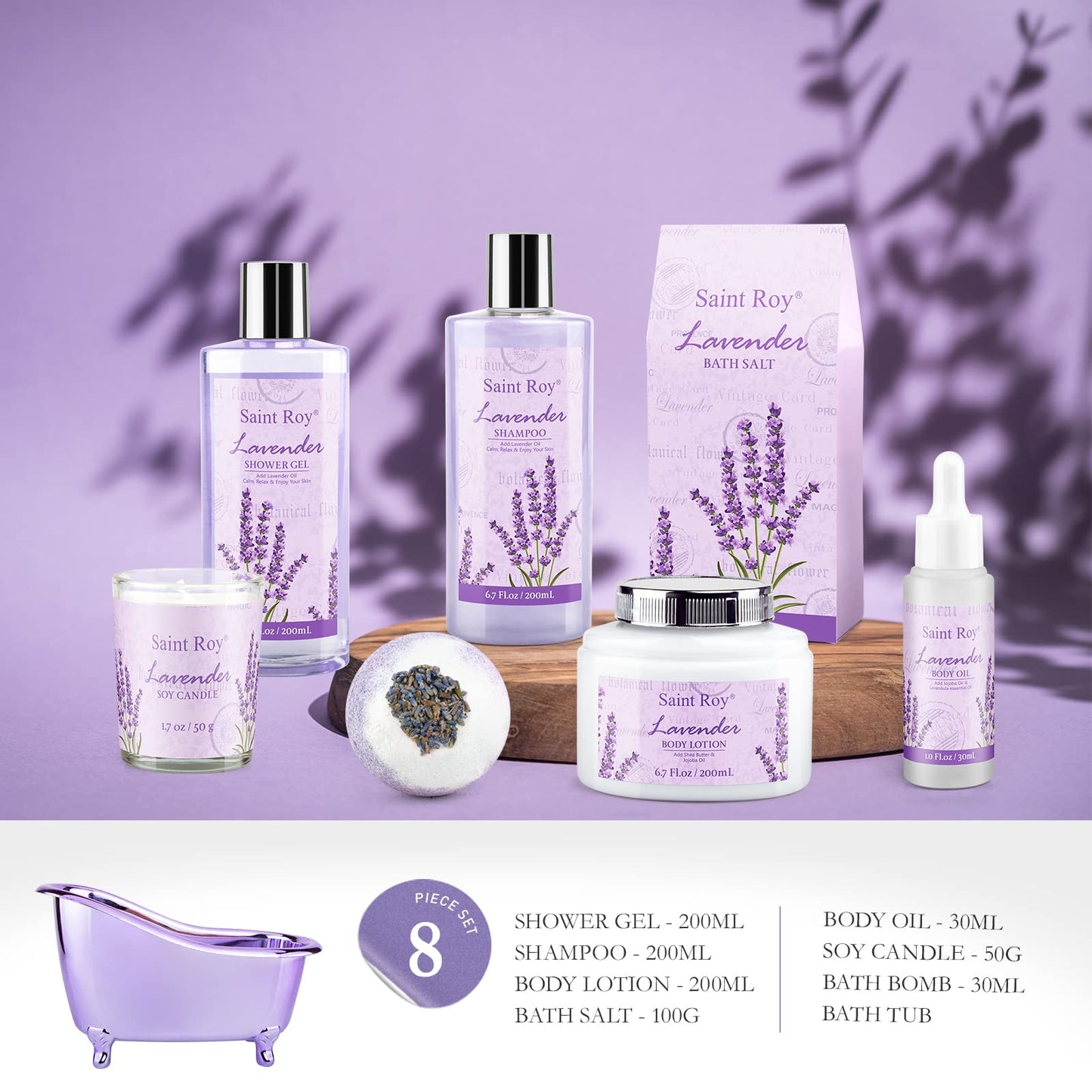 Lavender Spa Gift Basket for Women – Bath Set with Shower Gel, Home Spa Kit, Relaxing Gifts for Mom, Christmas & Mother's Day