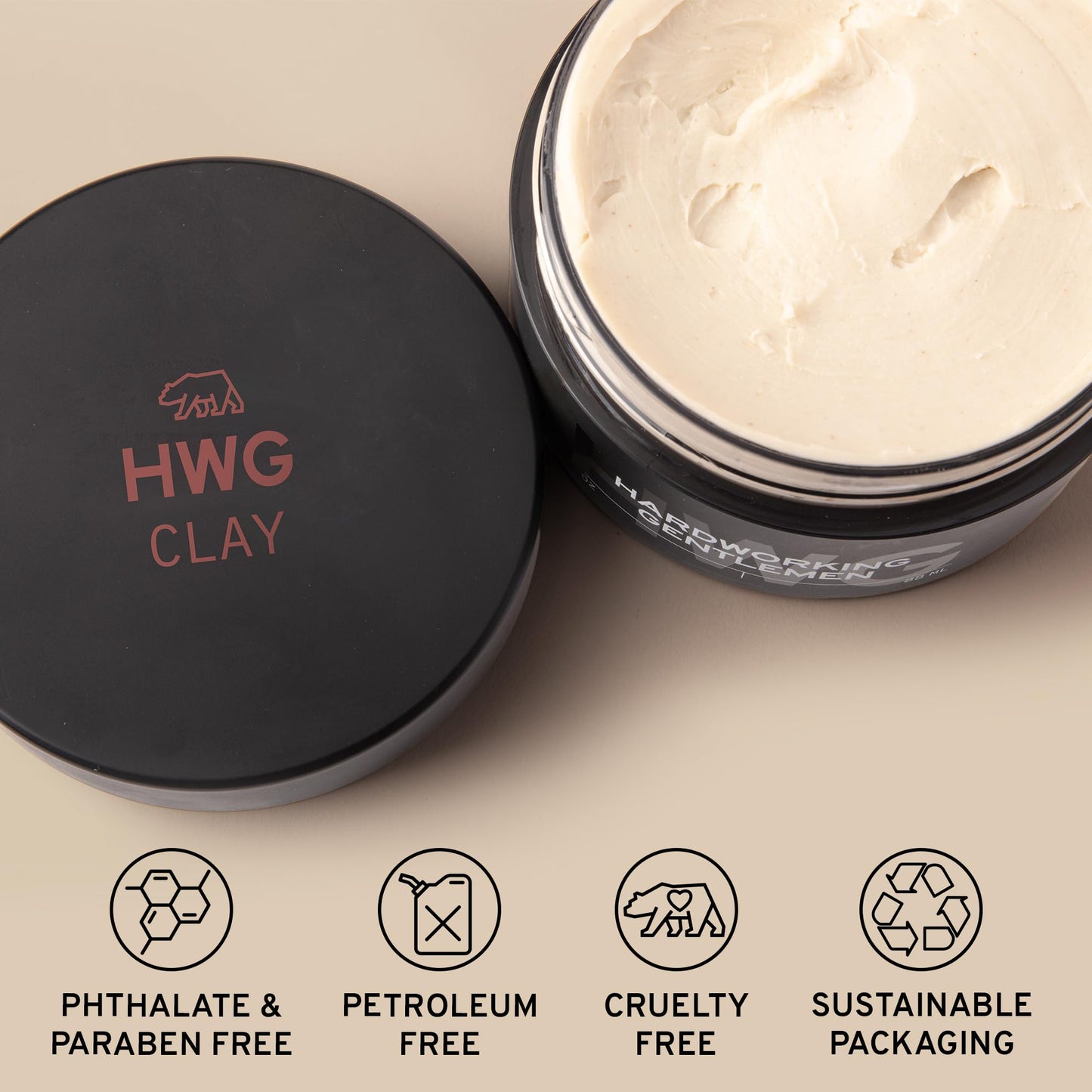 Hardworking Gentlemen - Medium Hold Hair Clay - Mens Hair Clay - ALL NATURAL ingredients - Matte Finish - Holds All Day - 2oz. (Medium Hold)