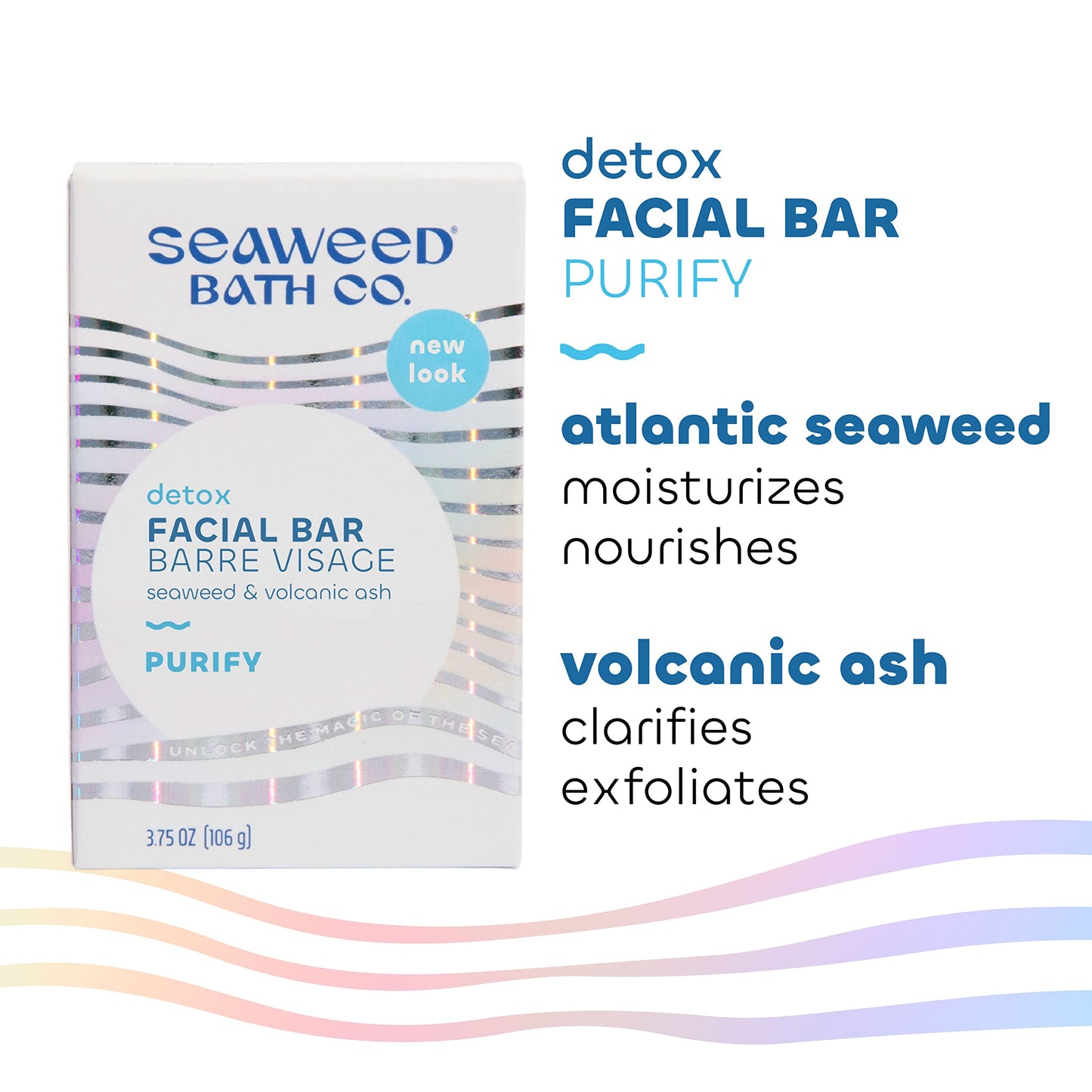 Seaweed Bath Co. Purify Detox Facial Bar Soap, 3.75 Ounce, Sustainably Harvested Seaweed, Volcanic Ash