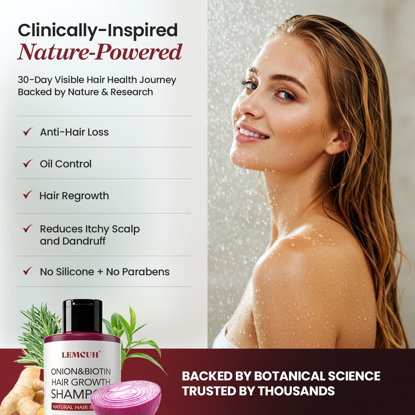 Onion & Biotin Hair Growth Shampoo with Rosemary & Tea Tree Oil – Anti Hair Loss & Thickening Formula for Strong, Healthy Hair (12.5 Fl Oz)