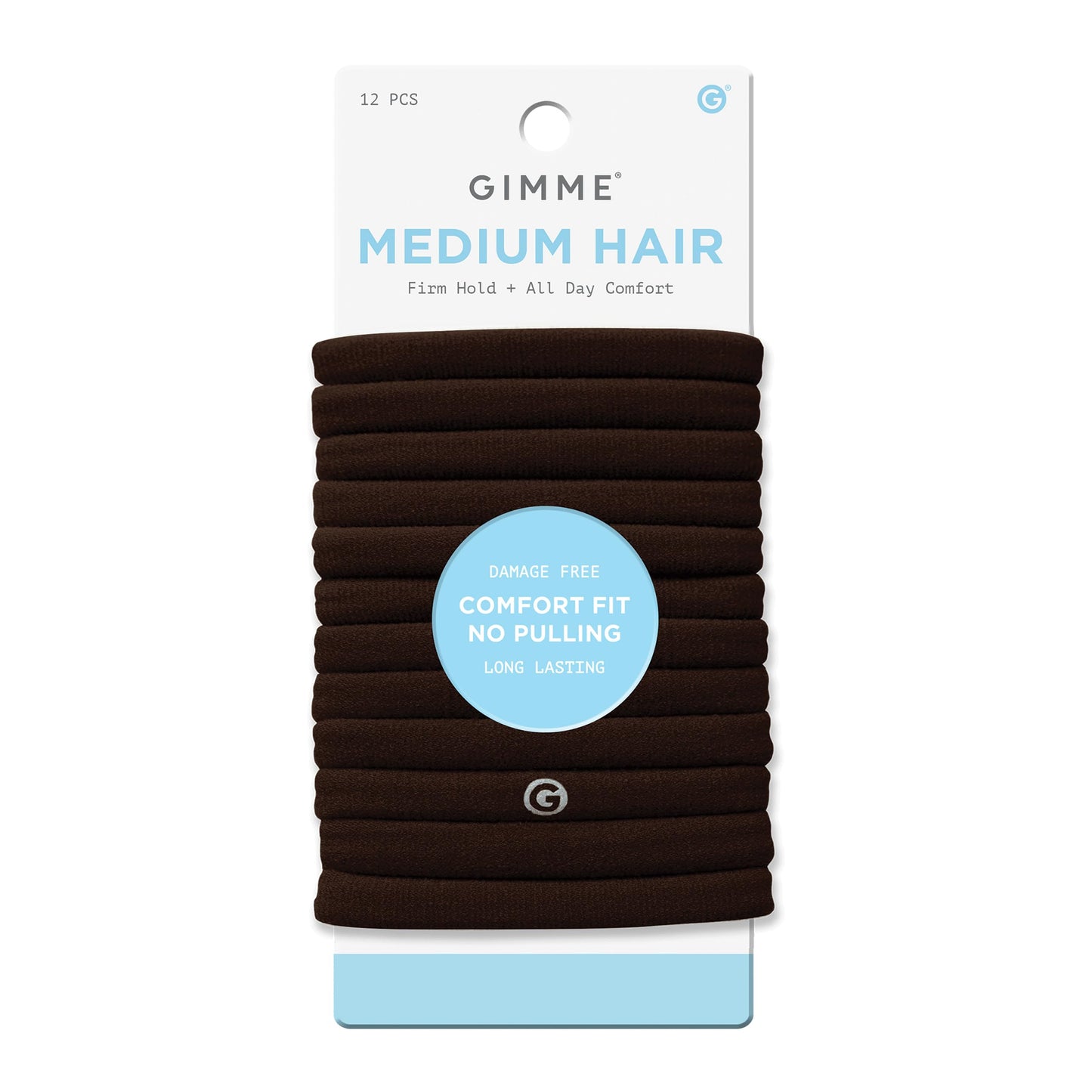 Gimme Beauty Medium Hair Bands – Seamless Nylon & Spandex, No-Snag, No-Dent Ponytail Holders for All Hair Types, Dark Brown (12 Pack)