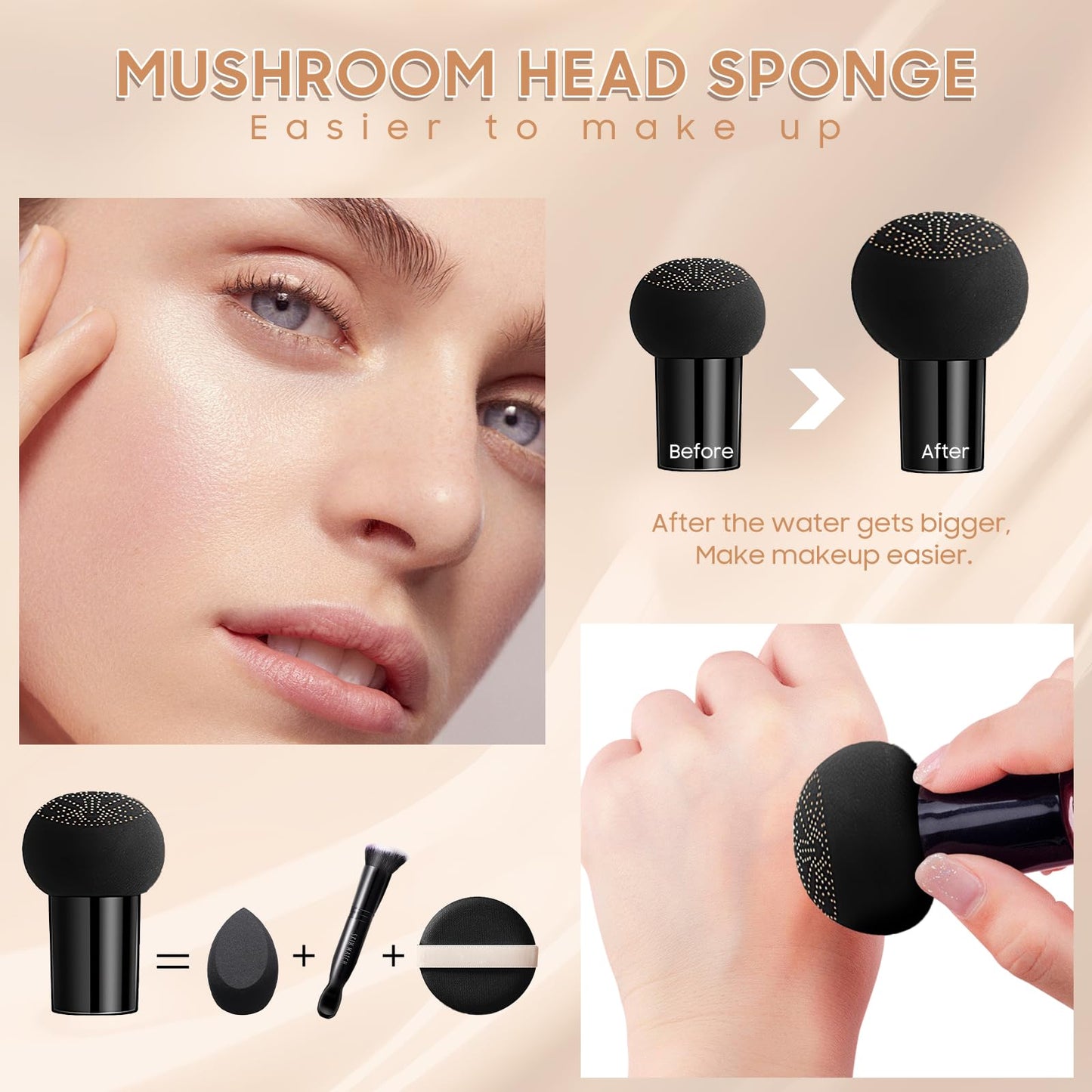 Mushroom Head Air Cushion CC Cream - Moisturizing BB Foundation, Concealer, Waterproof, Long-Lasting, Even Skin Tone, Natural, 1 Pack