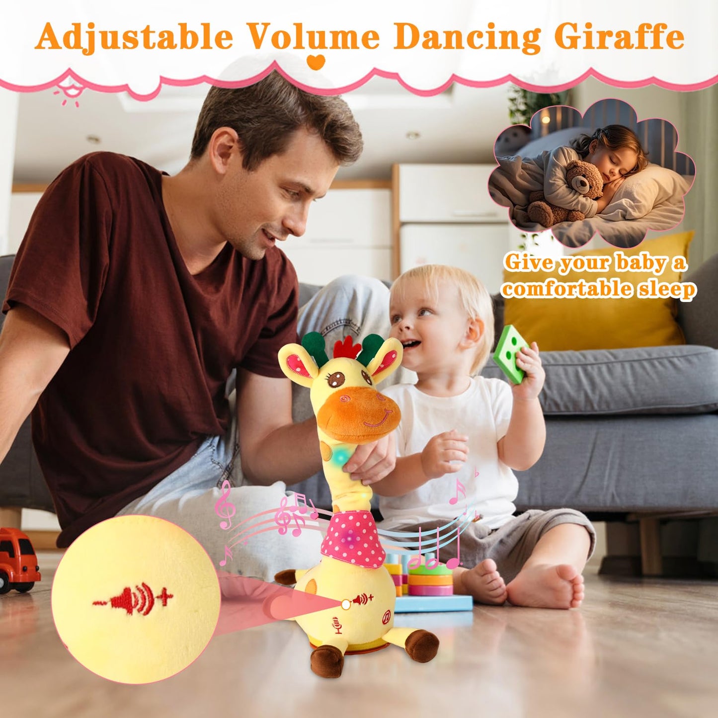 LLUKEME Dancing Talking Giraffe Toy – Stuffed Animal, Musical Light-Up Plush, Repeats What You Say, Fun Gift for Toddlers 1-3