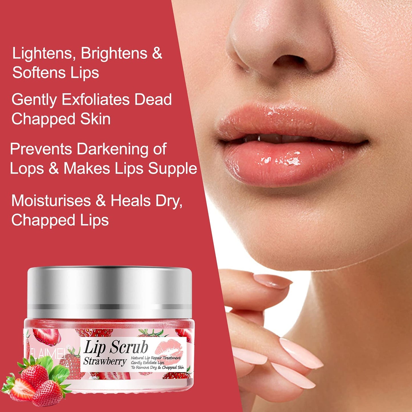 Strawberry Lip Scrub & Repair, Exfoliator & Moisturizer for Chapped, Dry and Flaky Lips