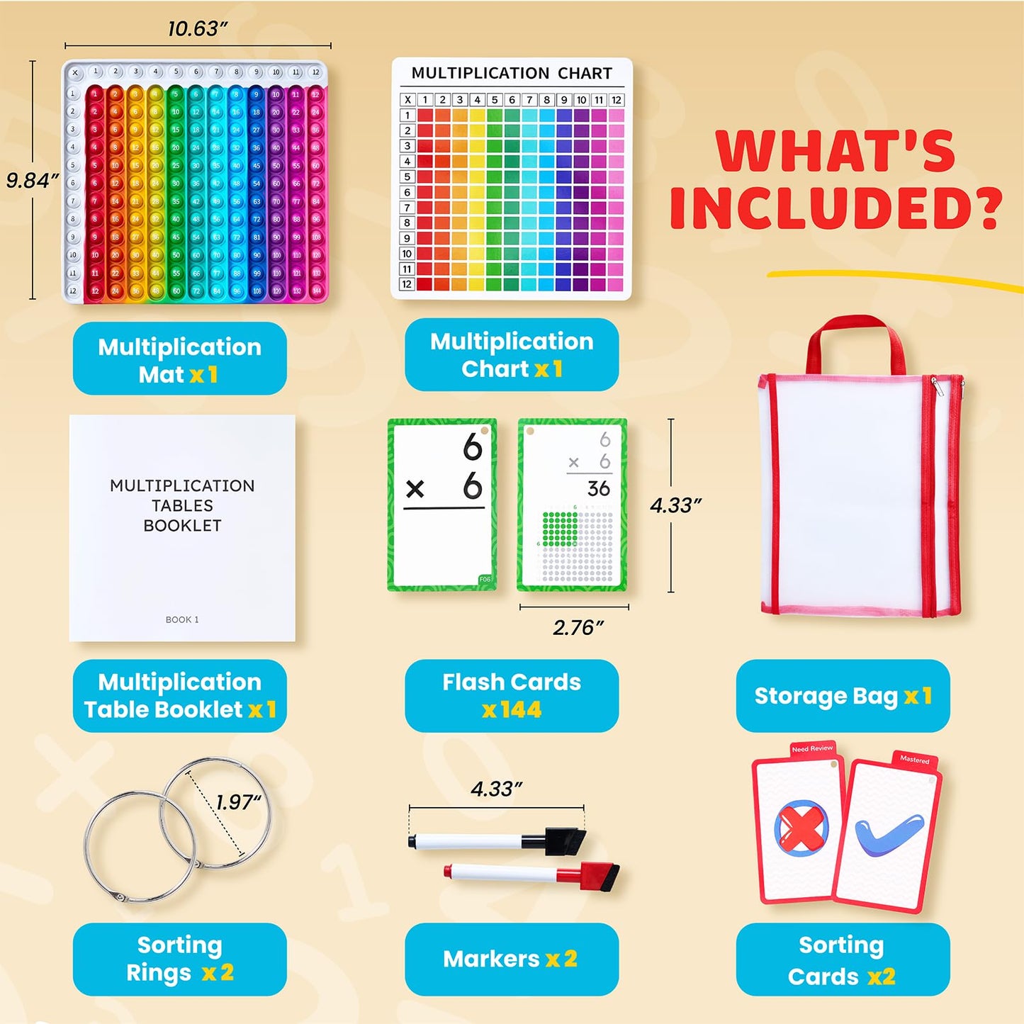 JoyCat Multiplication Flash Cards & Chart - 156 Hole-Punched Times Table Cards for Kids 8+, Math Game & Learning Tool for Grades 3-6