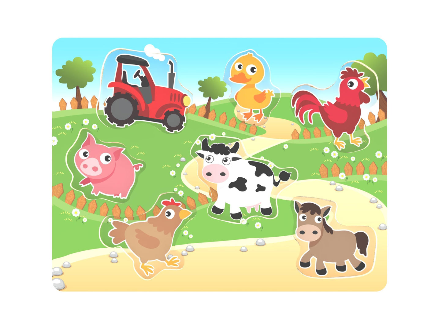 Wooden Puzzles Farm Chunky Baby Puzzles Peg Board, Full-Color Pictures for Preschool Educational Jigsaw Puzzles, 7Pieces