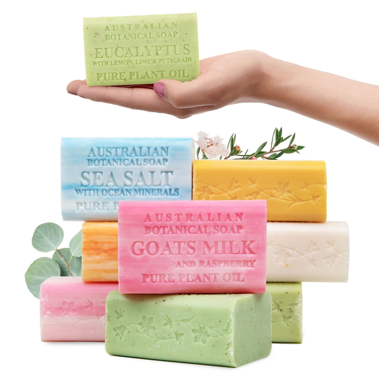 Australian Botanical Soap 6.6oz – 8 Triple Milled Bars with Organic Shea & Plant Oils, Natural, Moisturizing, Variety Pack for All Skin Types