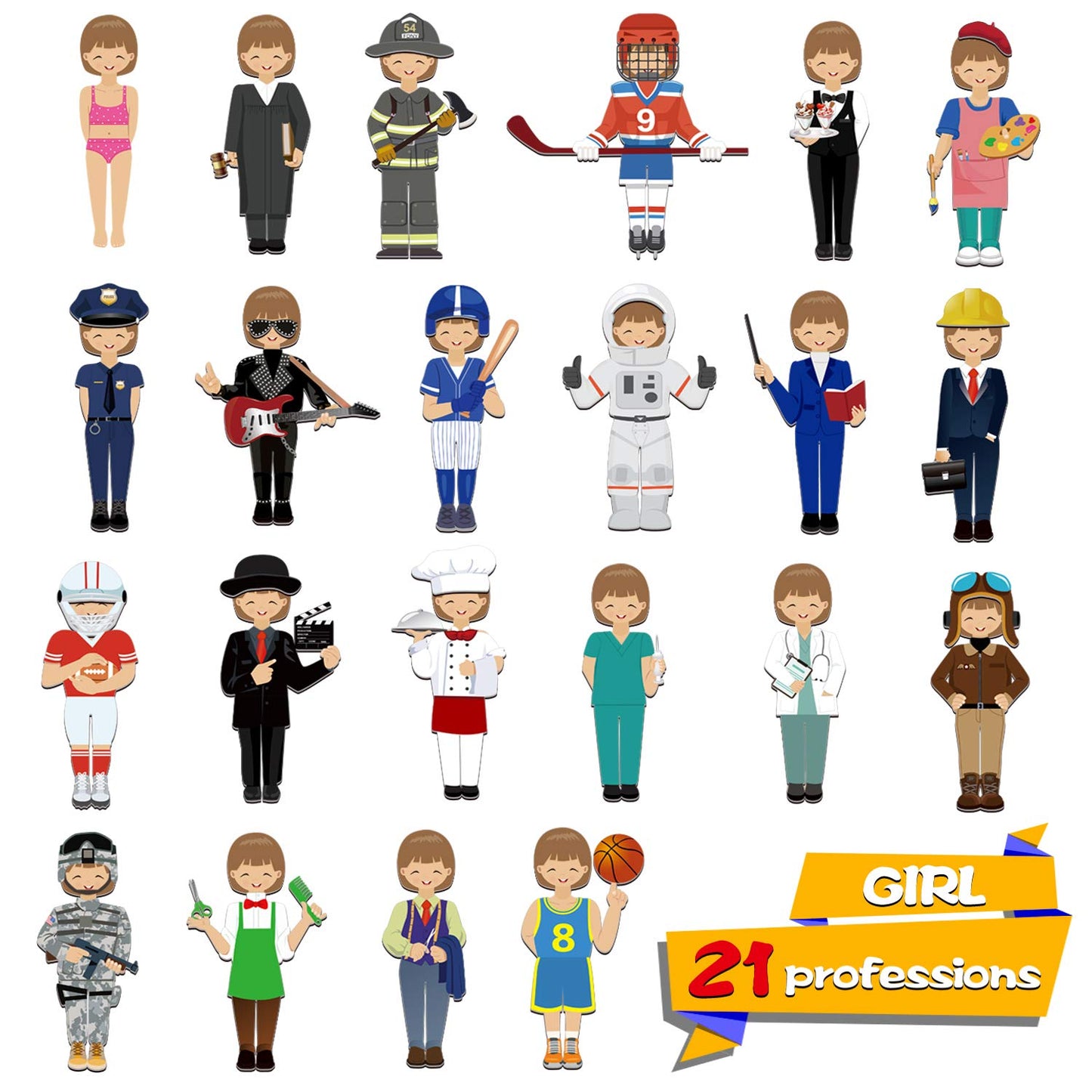 56 PCS Magnetic Dress-up Pretend Play Doll Set with 21 Occupations Jobs, Perfect for Preschool Learning