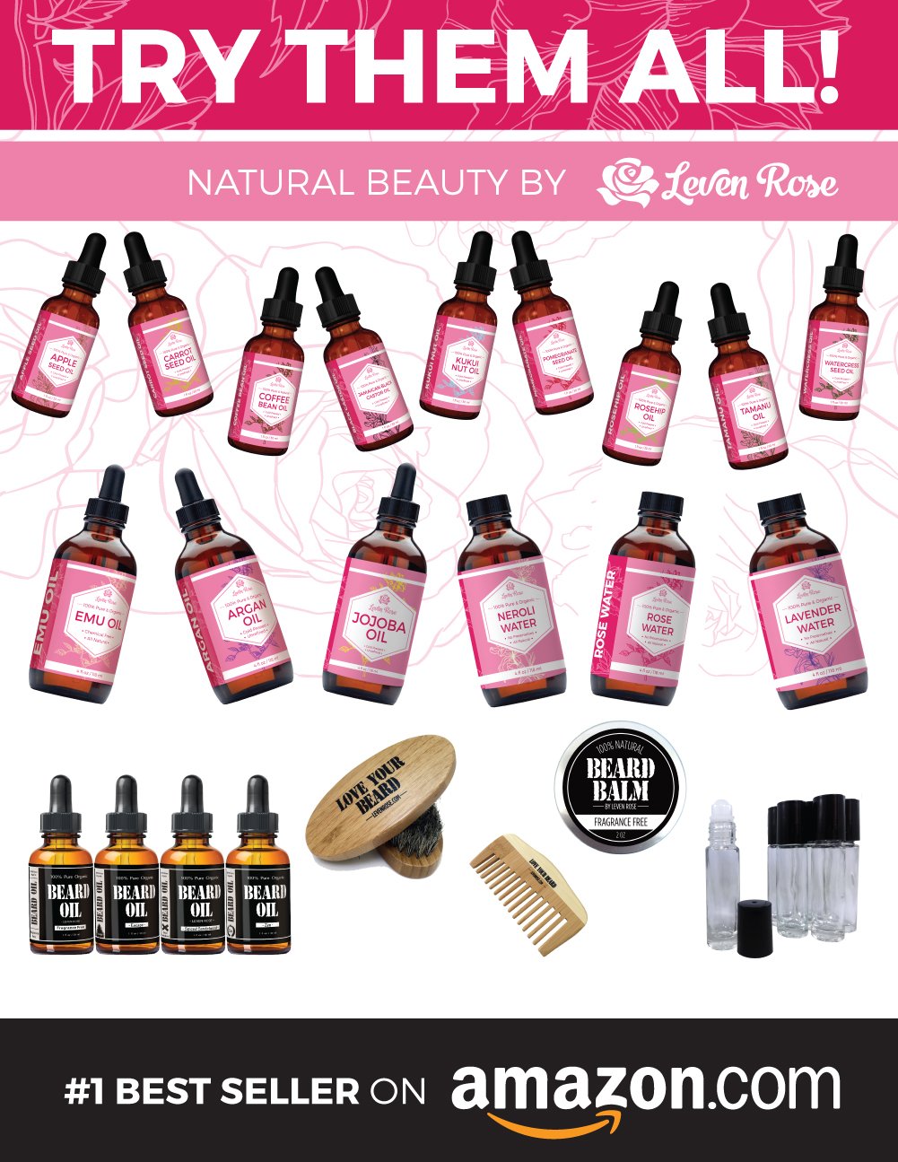 Leven Rose Rosehip Seed Oil 4oz – Pure, Unrefined, Cold-Pressed Face & Body Oil for Skin, Hair & Nails, Nighttime Moisturizer