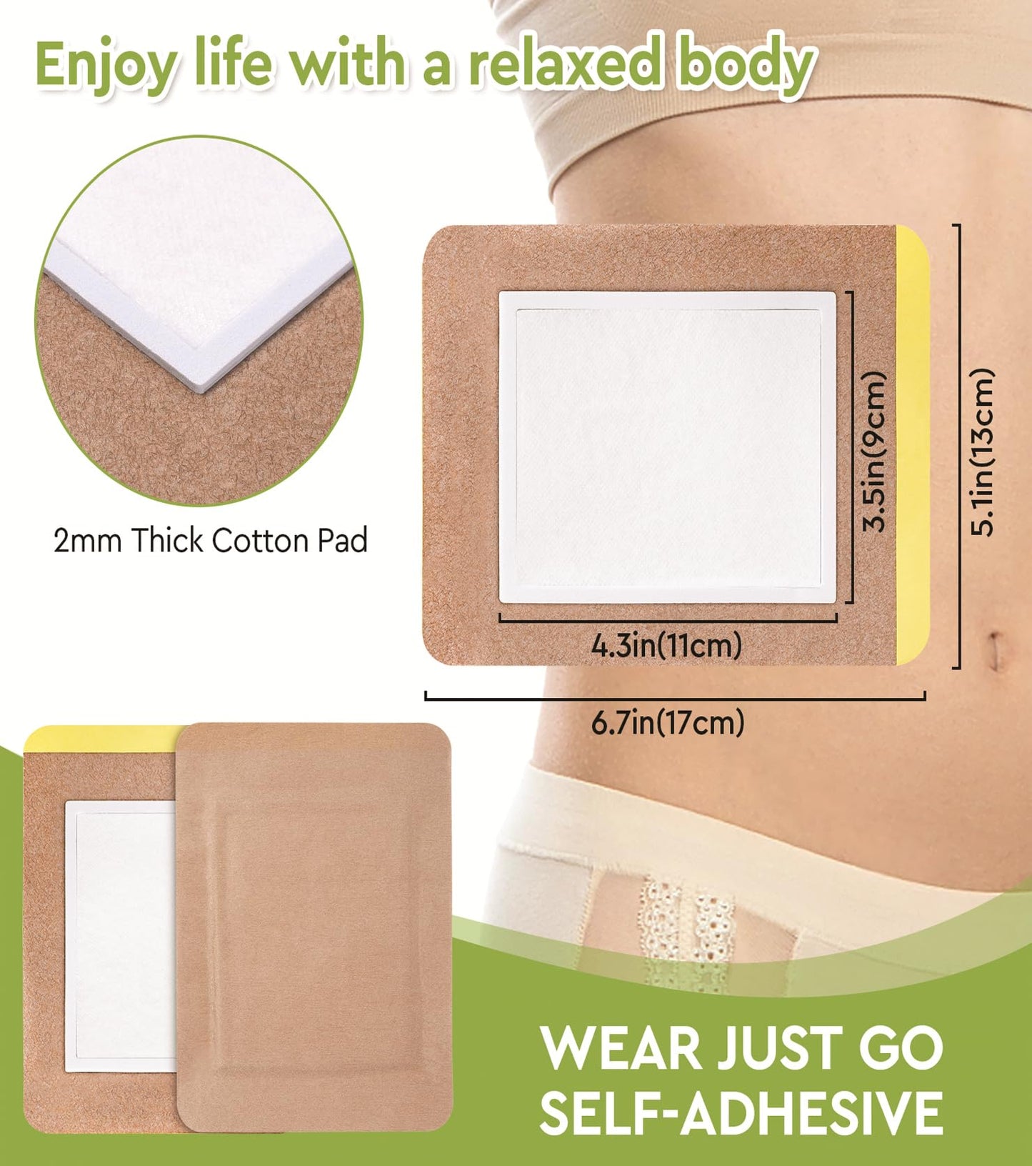 STFOCE 20pcs Disposable Castor Oil Pack Wraps – Organic Cotton, Self-Adhesive, Leak-Free, Skin-Safe for Stomach, Liver & Body