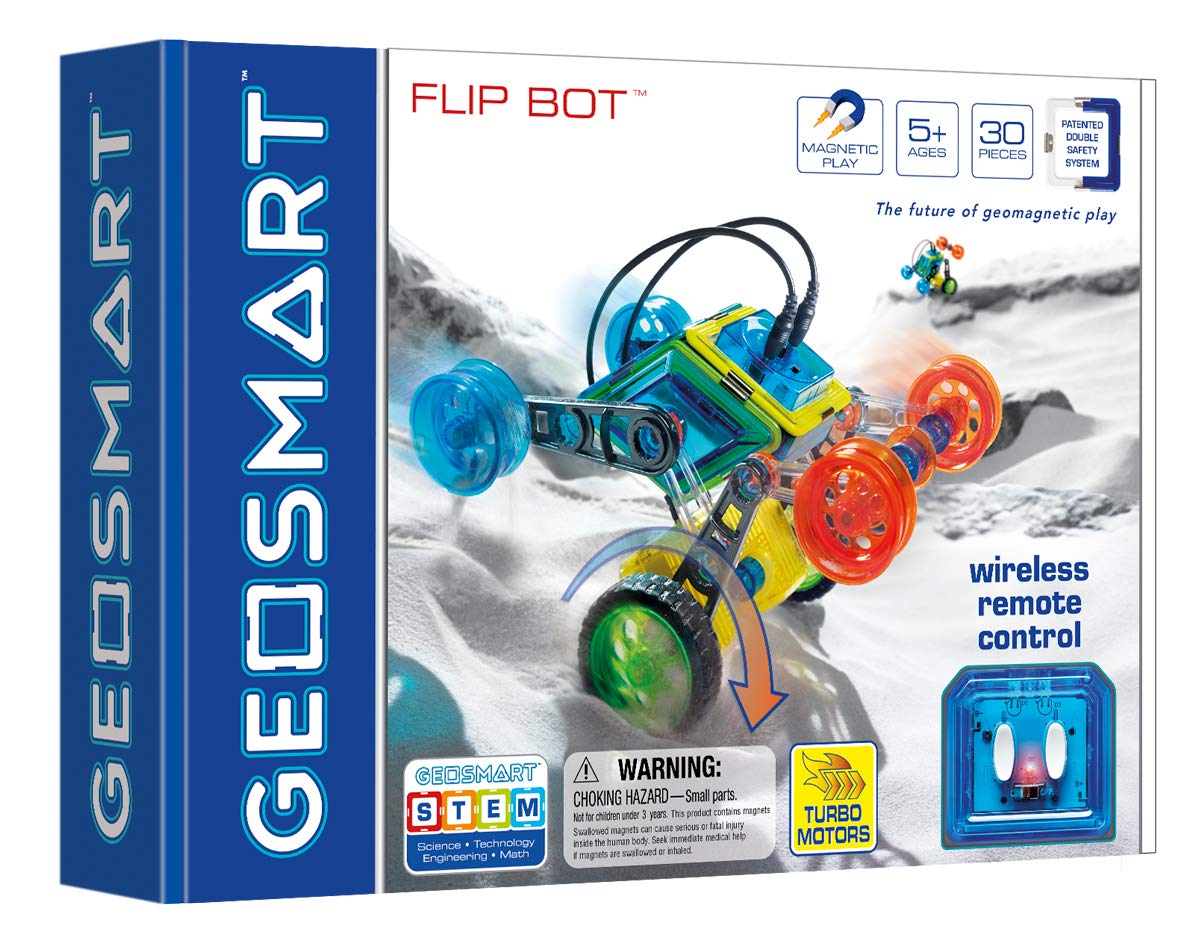 GeoSmart Flip Bot - Build Remote-Controlled GeoMagnetic Vehicles with This STEM Focused Magnetic Construction Set Featuring Rechargeable Turbo Motors