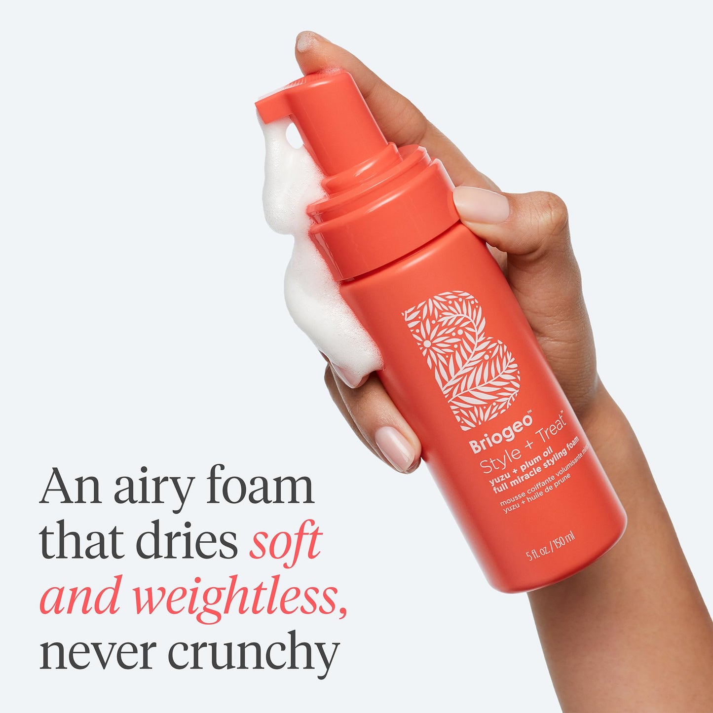 Briogeo Style + Treat Yuzu & Plum Oil Full Miracle Styling Foam – Frizz Control, Heat Protect, Volume & Texture for All Hair Types, 5 fl oz