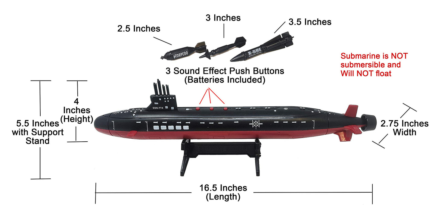 16.5 Inch Toy Black Submarine with Sound Effects and Torpedo