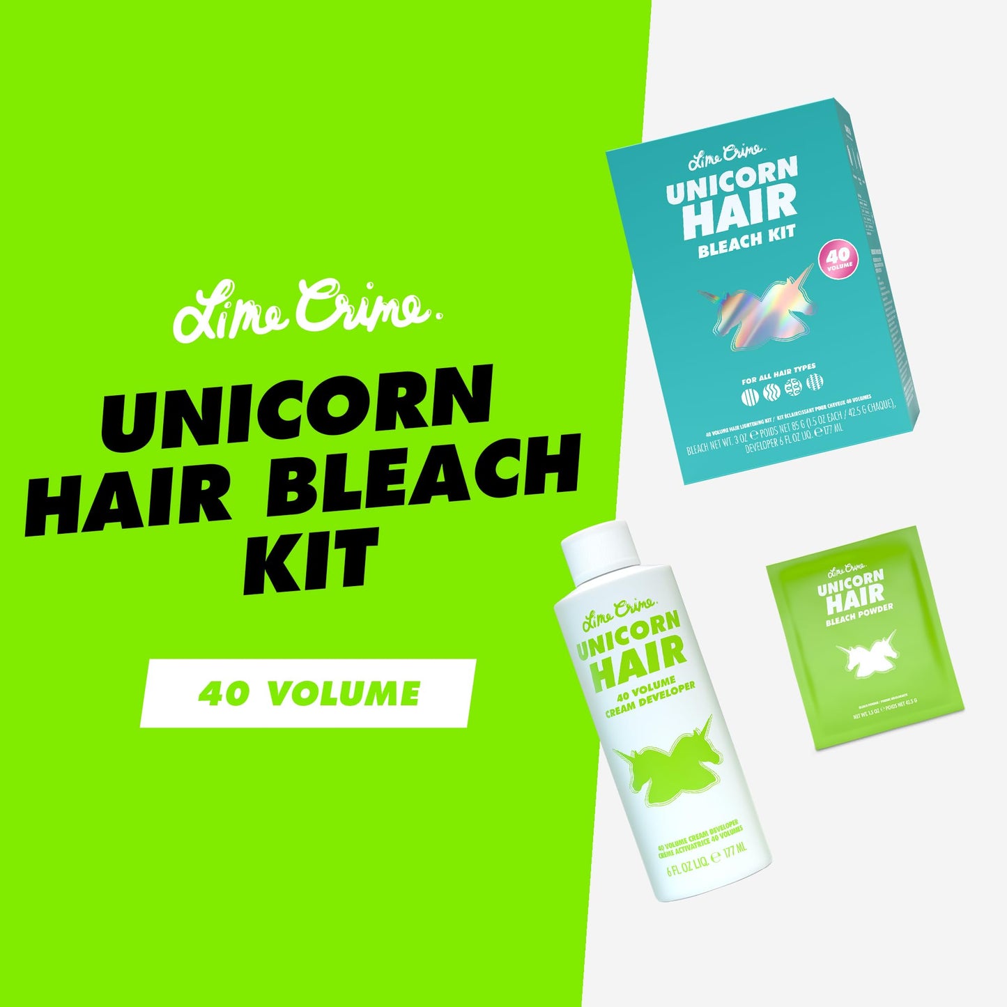 Lime Crime Unicorn Hair Bleach Kit - Includes 40 Volume Cream Developer & Bleach Powder - Lightener for Dark Hair - Bleaching Powder Lightening Kit
