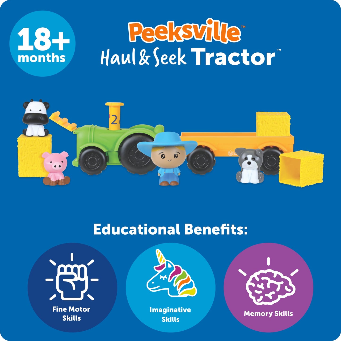 Learning Resources Peeksville Haul & Seek Tractor Toy with Farm Animals – Toddler Sensory Play, Preschool Learning & Farm Games