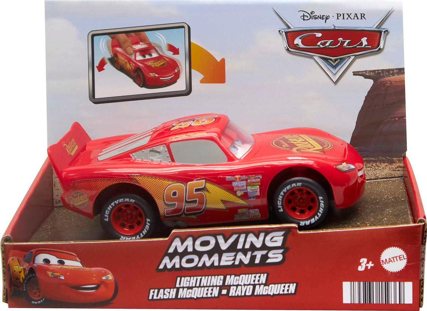 Mattel Disney Pixar Cars Moving Moments Toy Car with Eyes & Mouth that Move, Lightning McQueen Race Car, 7 inches Long