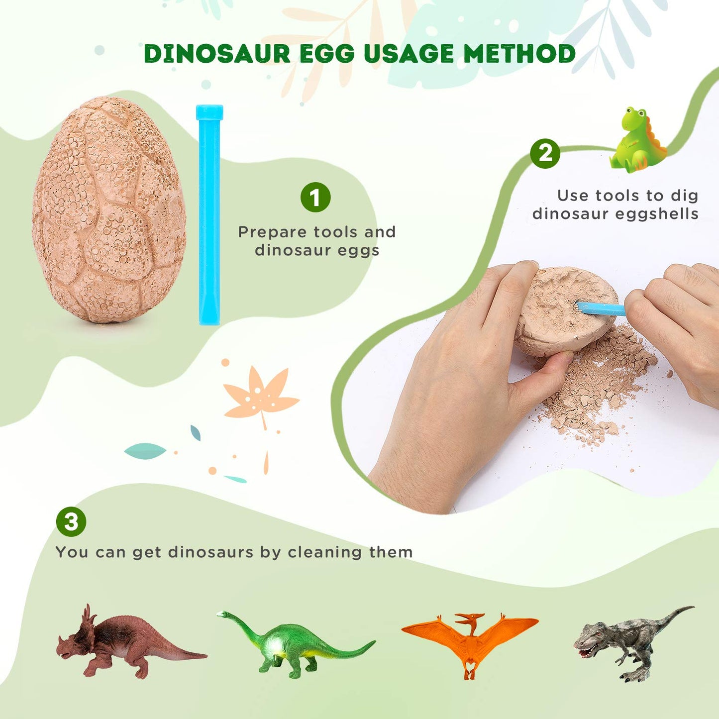 Dig Up Dinosaur Fossil Eggs Toy – Break 12 Unique Eggs to Discover Cute Dinosaurs, STEM Archaeology Science Gift for Kids Ages 3-12