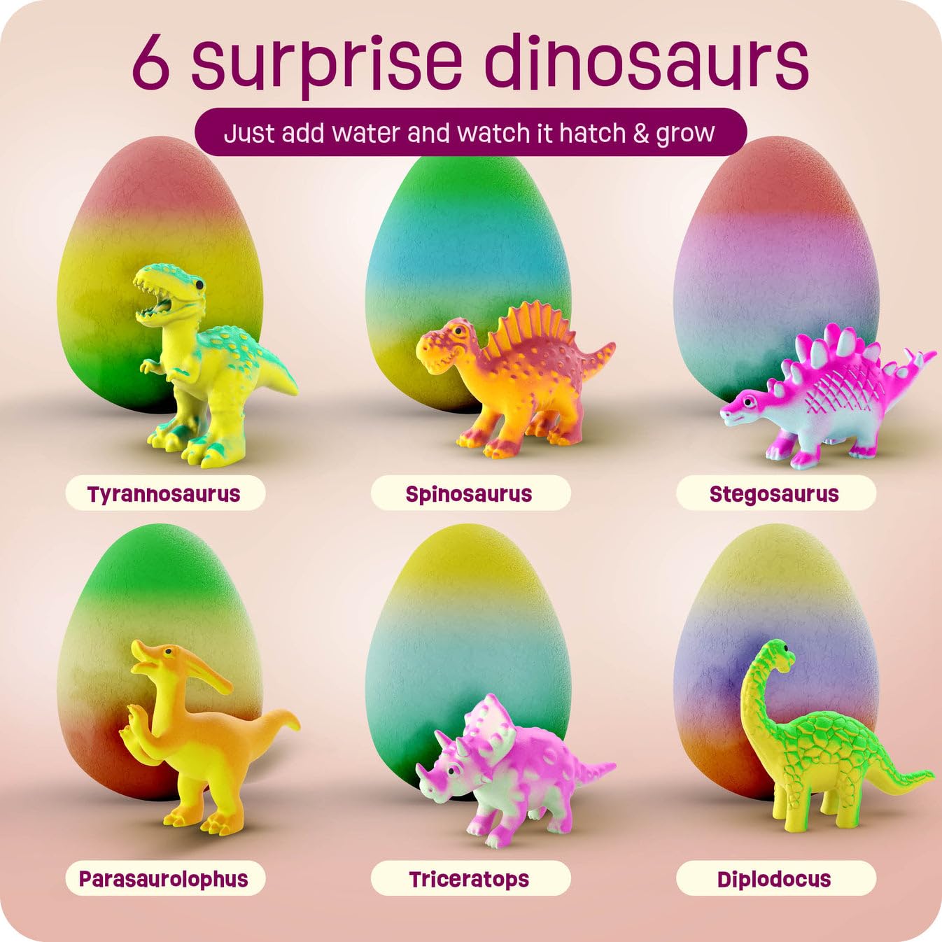Dan&Darci Dinosaur Hatching Surprise Eggs, 6 Pack – Grows 600%, Dino Toys for Kids 3-8, Party Favors, Gift Ideas & Basket Stuffers