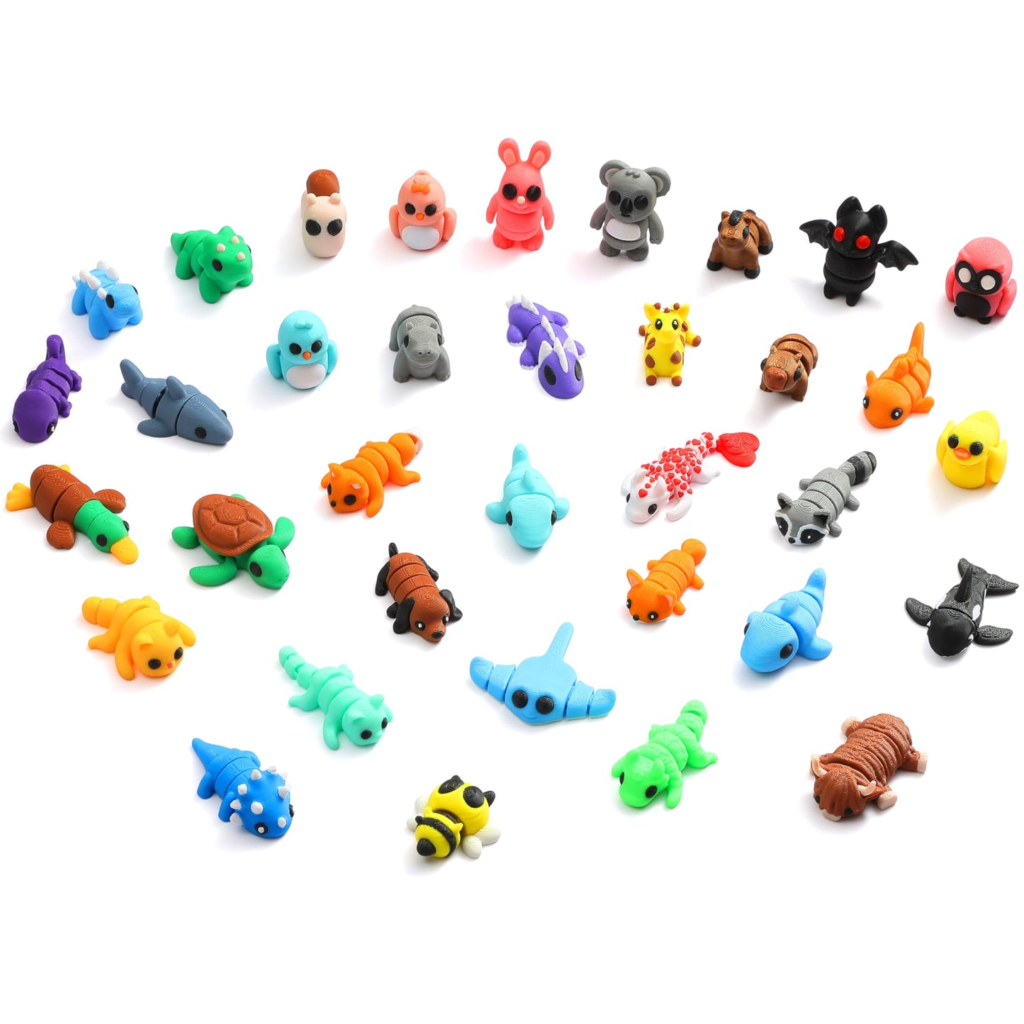 MONJITA 35pcs Mini 3D Printed Animal Figurines, Articulated Fidget Toys, Cute Desk Decor, Party Favors & Gifts for Kids