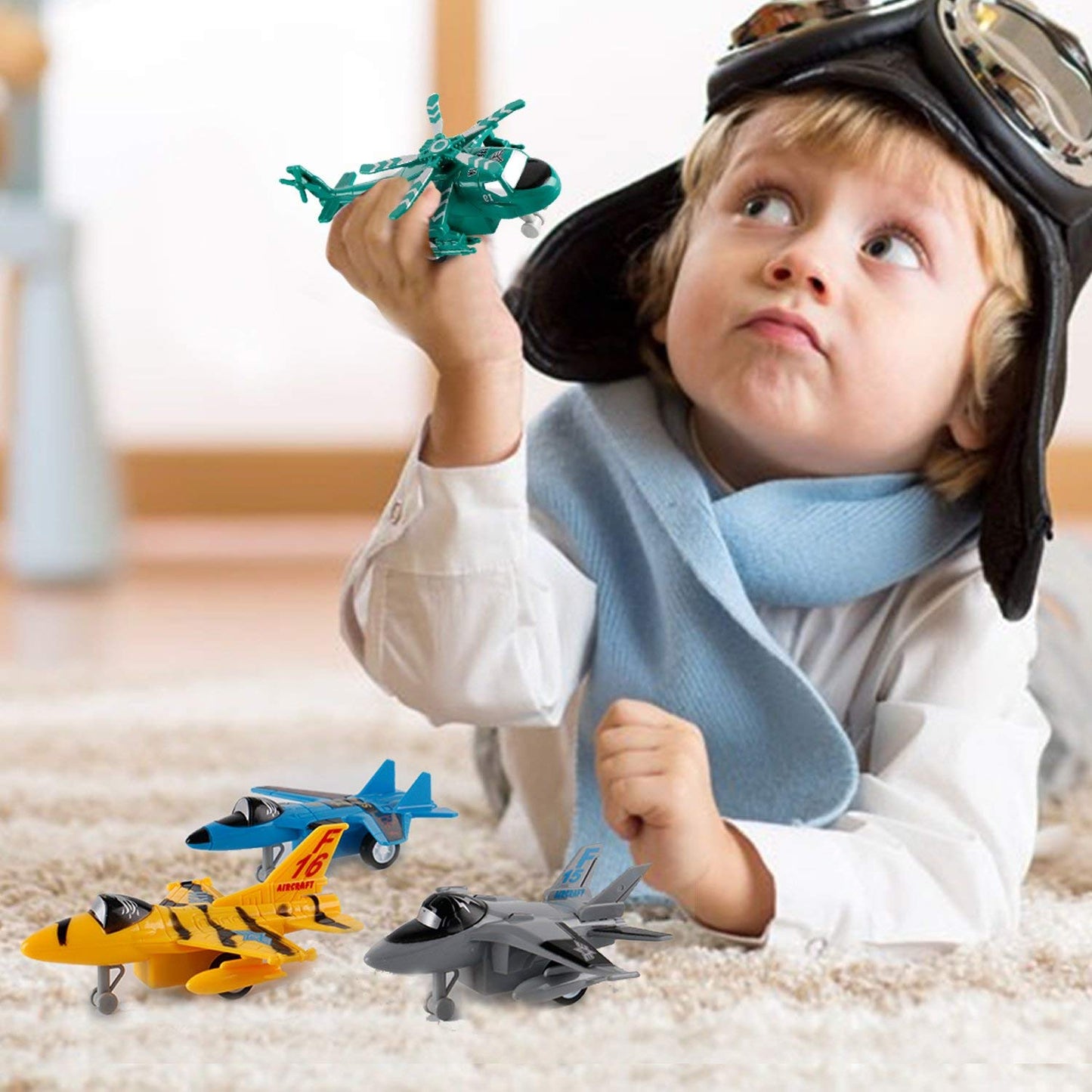 Liberty Imports Pull Back Airplanes Toy Set – 12 Pack of Jets, Bombers, Helicopters & Planes for Kids, Toddlers, Party Favors & Gifts