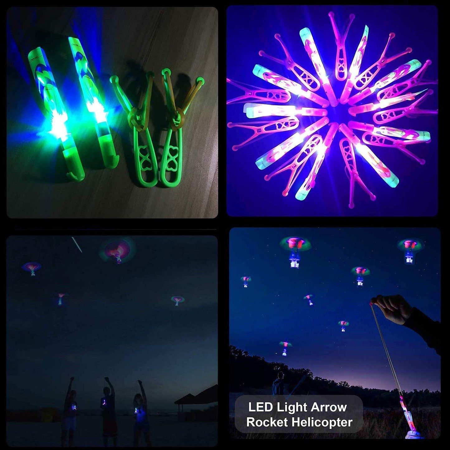 Rocket Copters Slingshot LED Light Up Helicopters, 6 Copters and 3 Launchers - As Seen on TV for Unisex Children