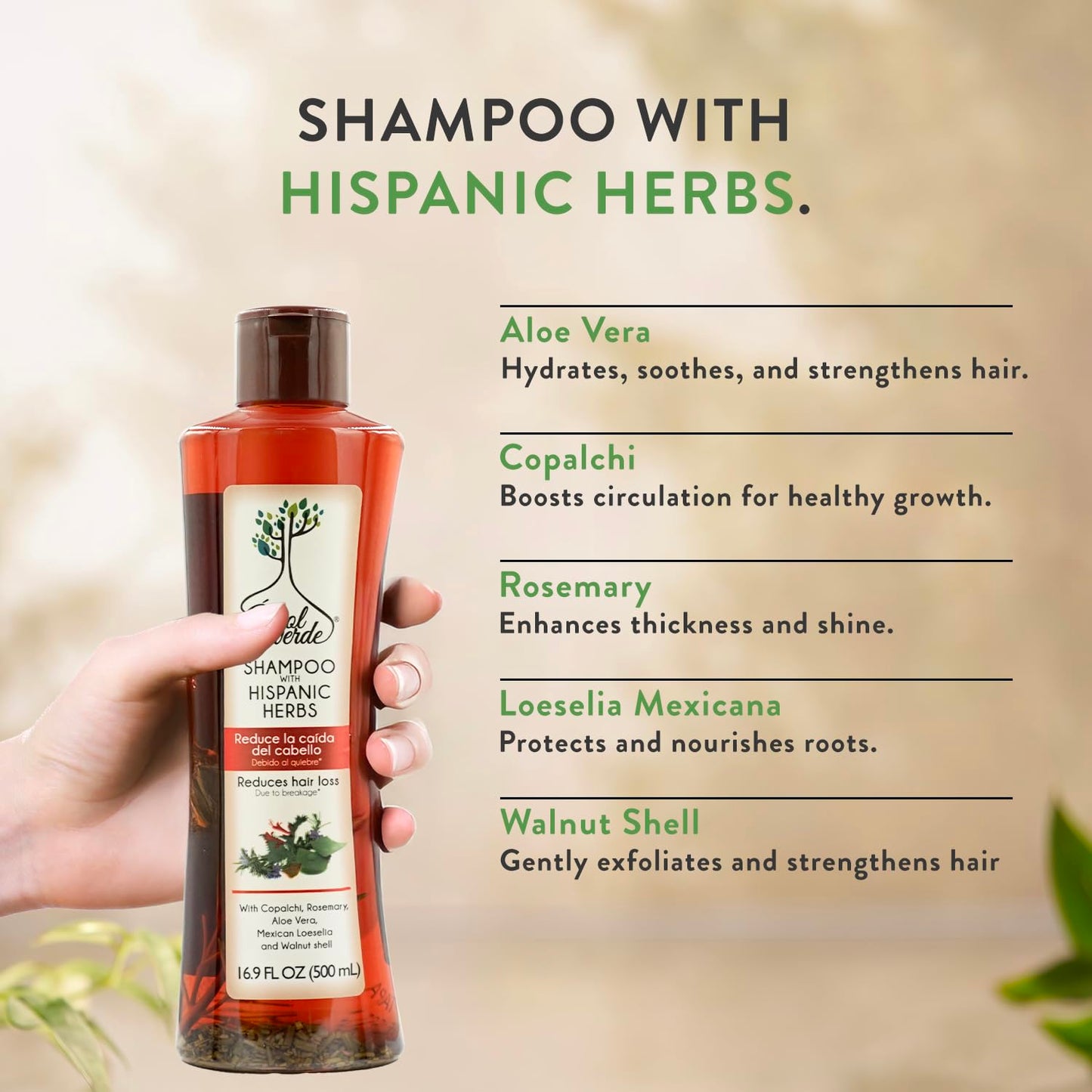 Árbol Verde Natural Anti Hair Loss Shampoo 16.9 fl oz | Strengthens & Reduces Hair Loss | With Natural Extracts | For All Hair Types | Made in Mexico